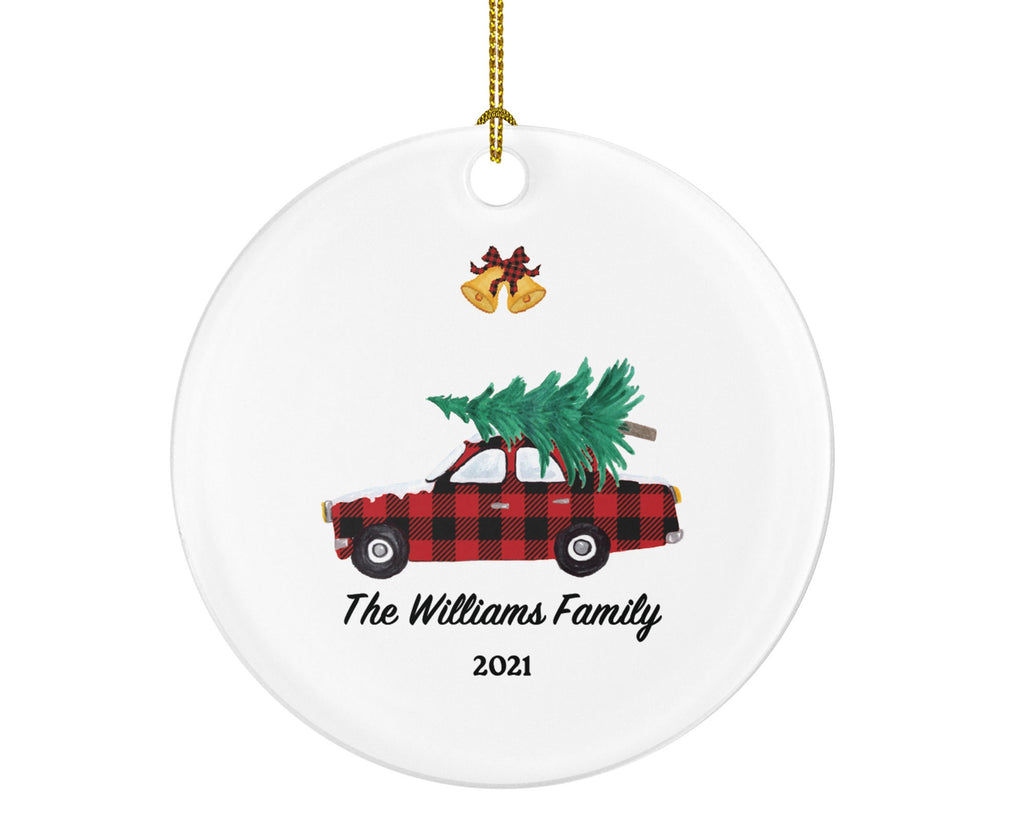 Family Car Christmas Ornament Personalized - Buffalo Plaid Black and Red Car Gift Custom Ornament Road Trip - Farmhouse Decor