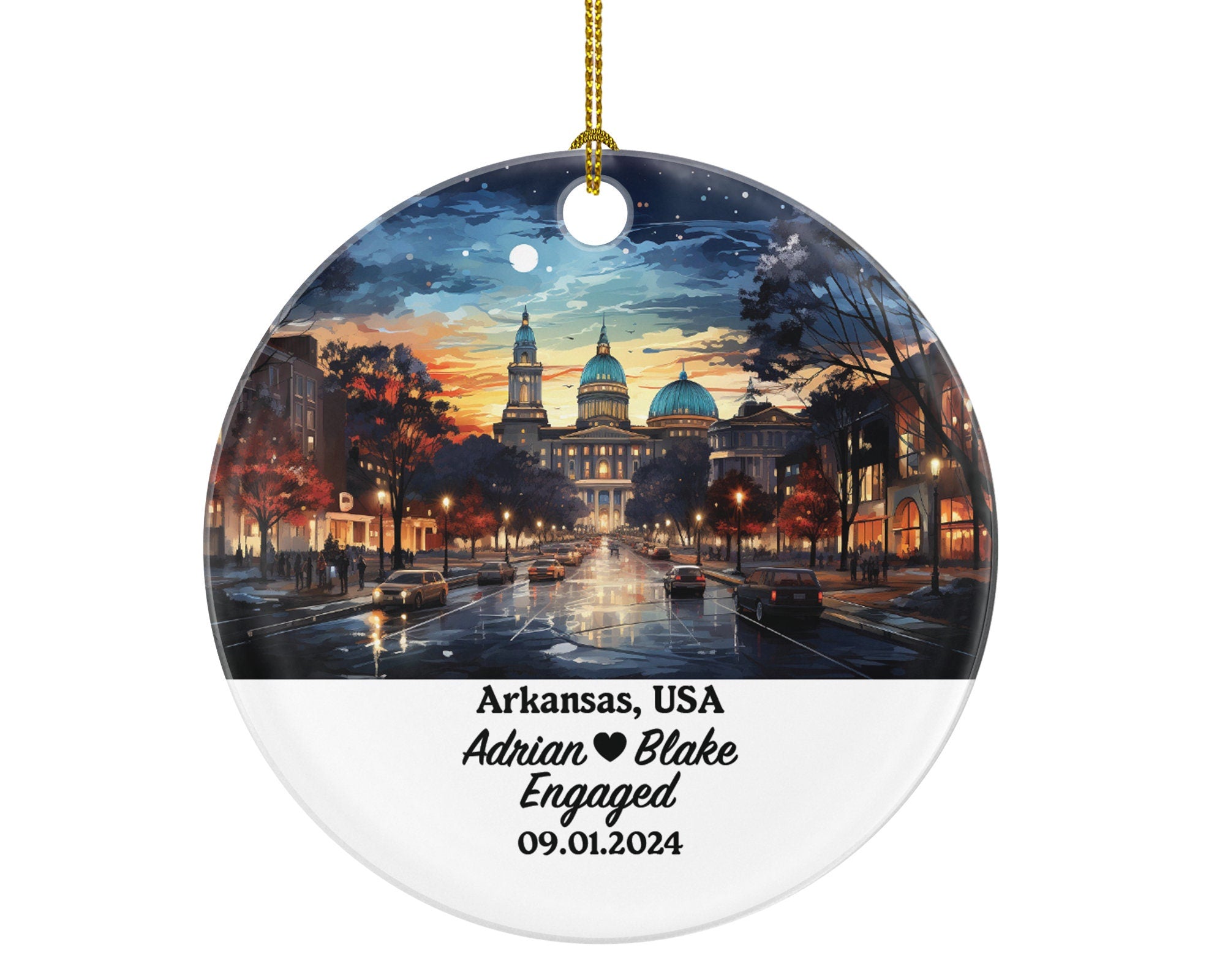 Arkansas Christmas Ornament Personalized - AR Engaged Married Family Together Couple Travel Honeymoon Engagement Marriage