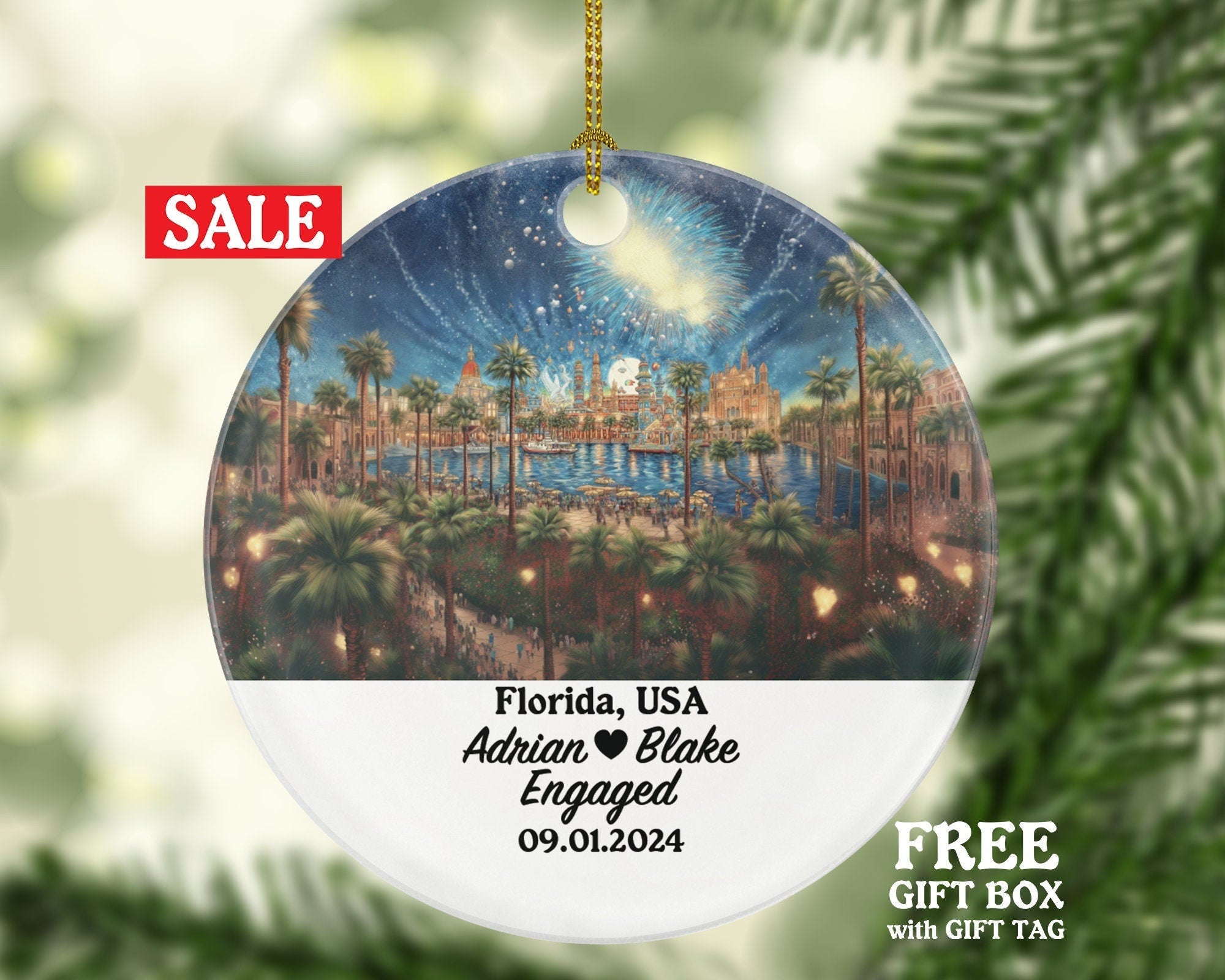 Florida Christmas Ornament Personalized - FL Engaged Married Family Together Couple Travel Honeymoon Engagement Marriage