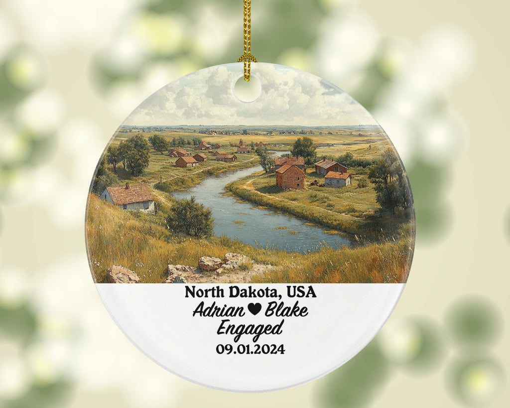 North Dakota Christmas Ornament Personalized - ND Engaged Married Family Together Couple Travel Honeymoon Engagement Marriage