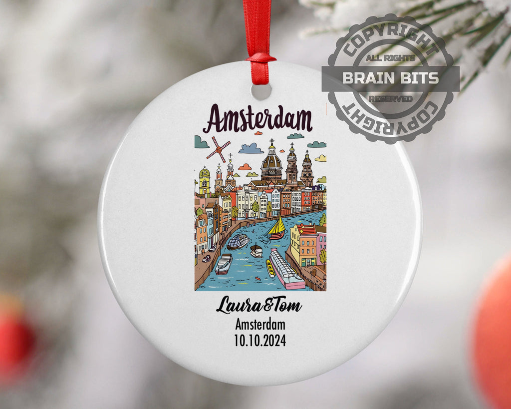 Amsterdam, Holland, Ornament, Engagement, Married, Travel, Gift for Engaged Couple, Engagement Gift, Trip, Vacation Souvenir