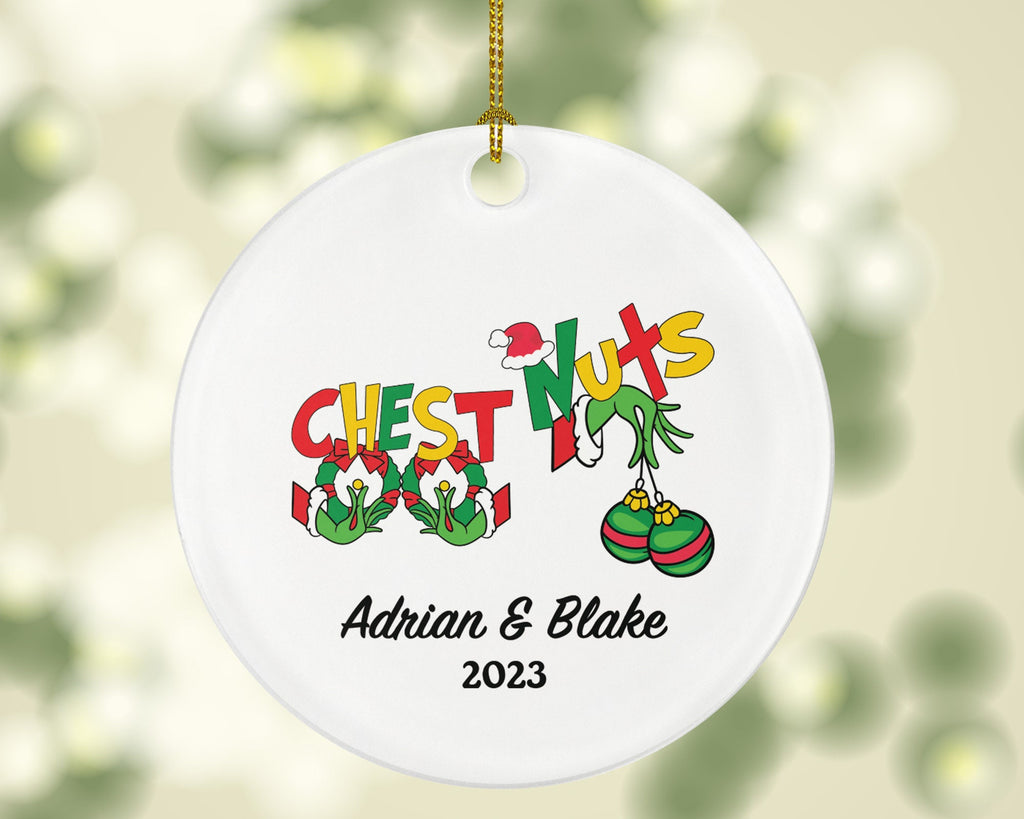 Chest Nuts Couple Funny Christmas Ornament - Personalized Mr and Mrs Married Future Marriage Husband Wife Fiancé Love