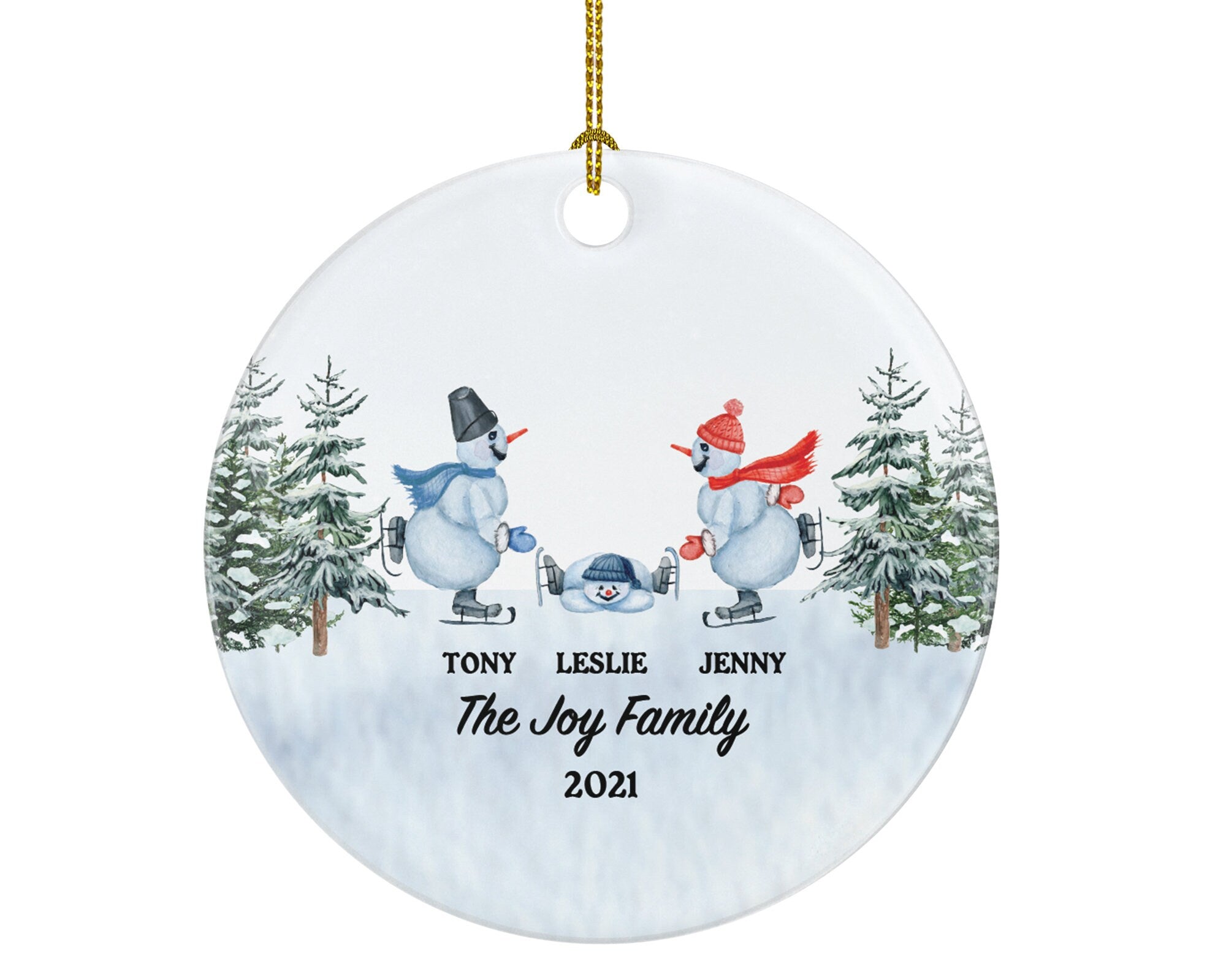 Family of 3 Christmas Ornament Personalized - Parents Mother Father Child Girl Boy Mom Dad Gift - Snowmen Family