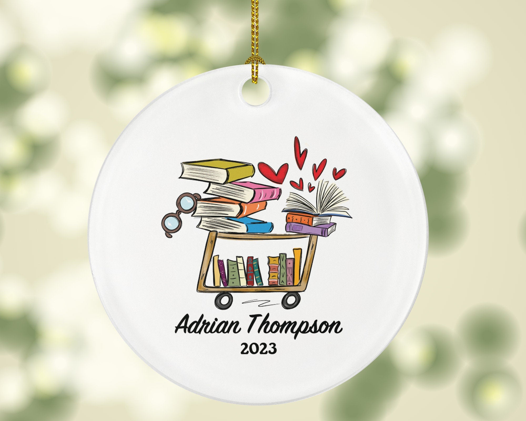 Librarian Christmas Ornament Personalized - Library Worker Bookworm Gift Custom Name