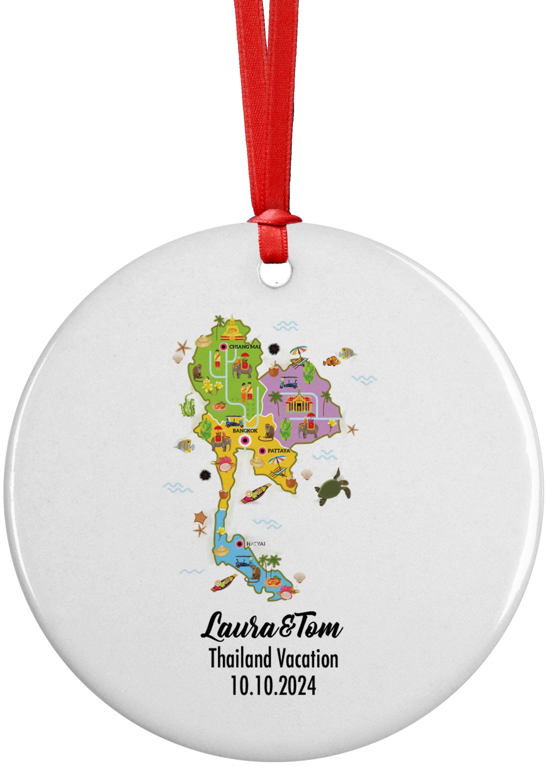 Thailand Cultural Map, Ornament, Engagement, Married, Travel, Gift for Engaged Couple, Engagement Gift, Trip, Vacation Souvenir