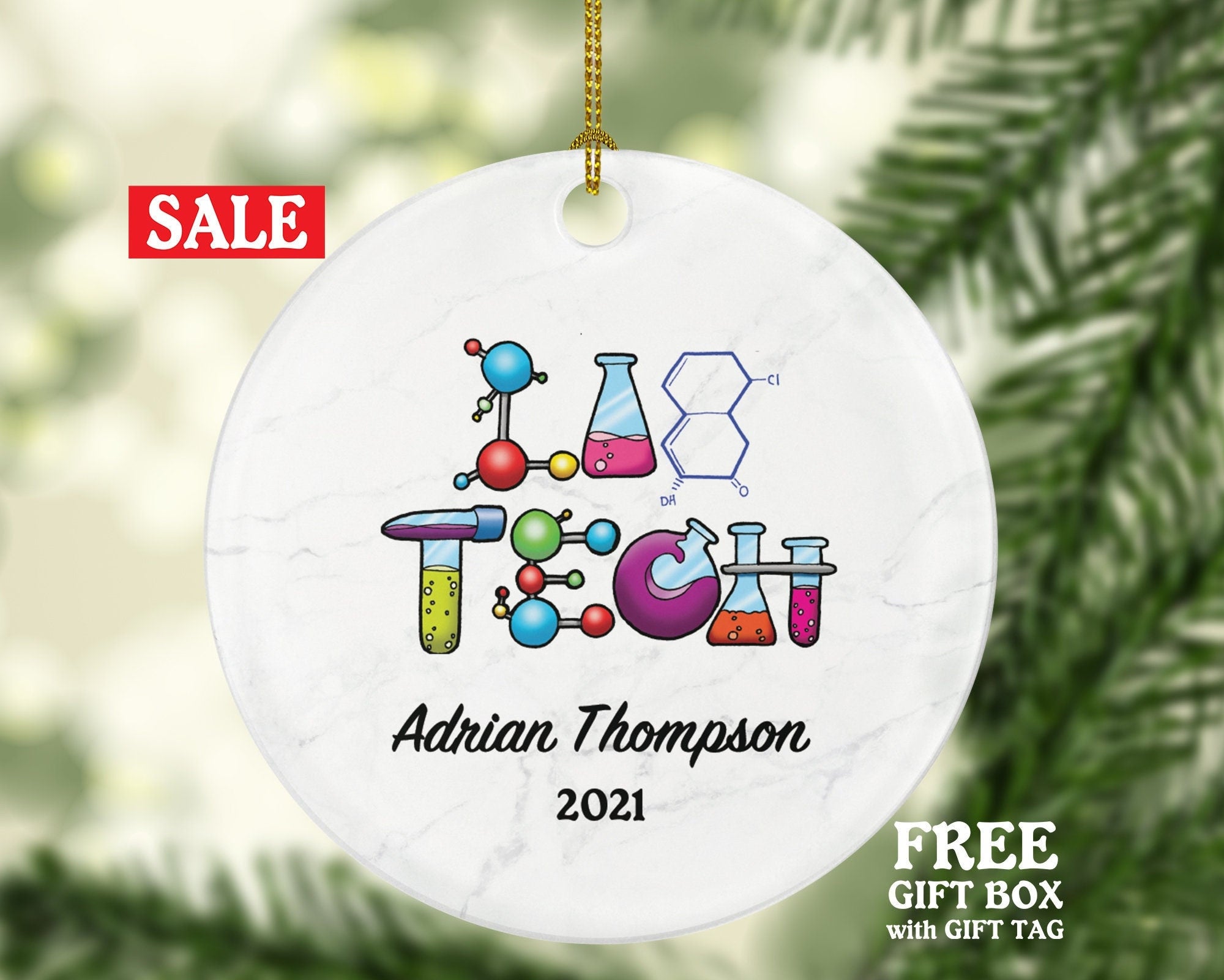 Lab Tech Christmas Ornament Personalized - Phlebotomist Gift, Healthcare Worker Essential Employee Appreciation, Hospital Worker