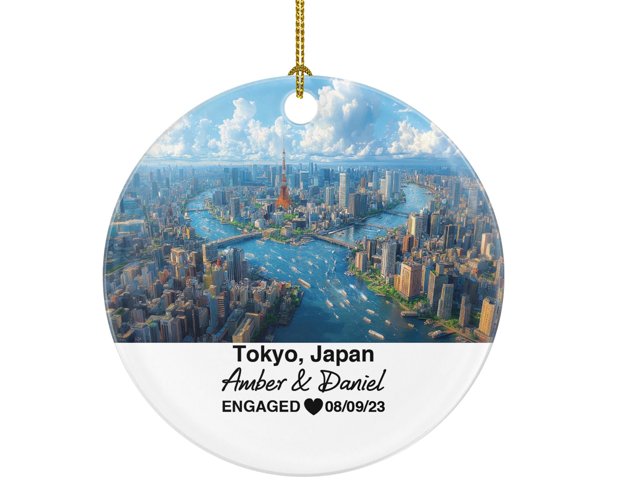 Custom Tokyo Japan Ornament, Shibuya Crossing & Asakusa Views, Personalized Couple Gift, Celebrate Wedding, Engagement, Honeymoon