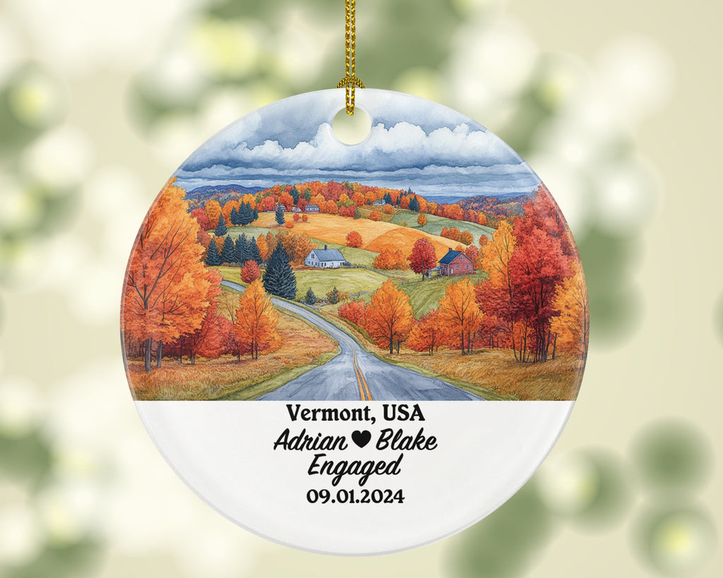 Vermont Christmas Ornament Personalized - VT Engaged Married Family Together Couple Travel Honeymoon Engagement Marriage