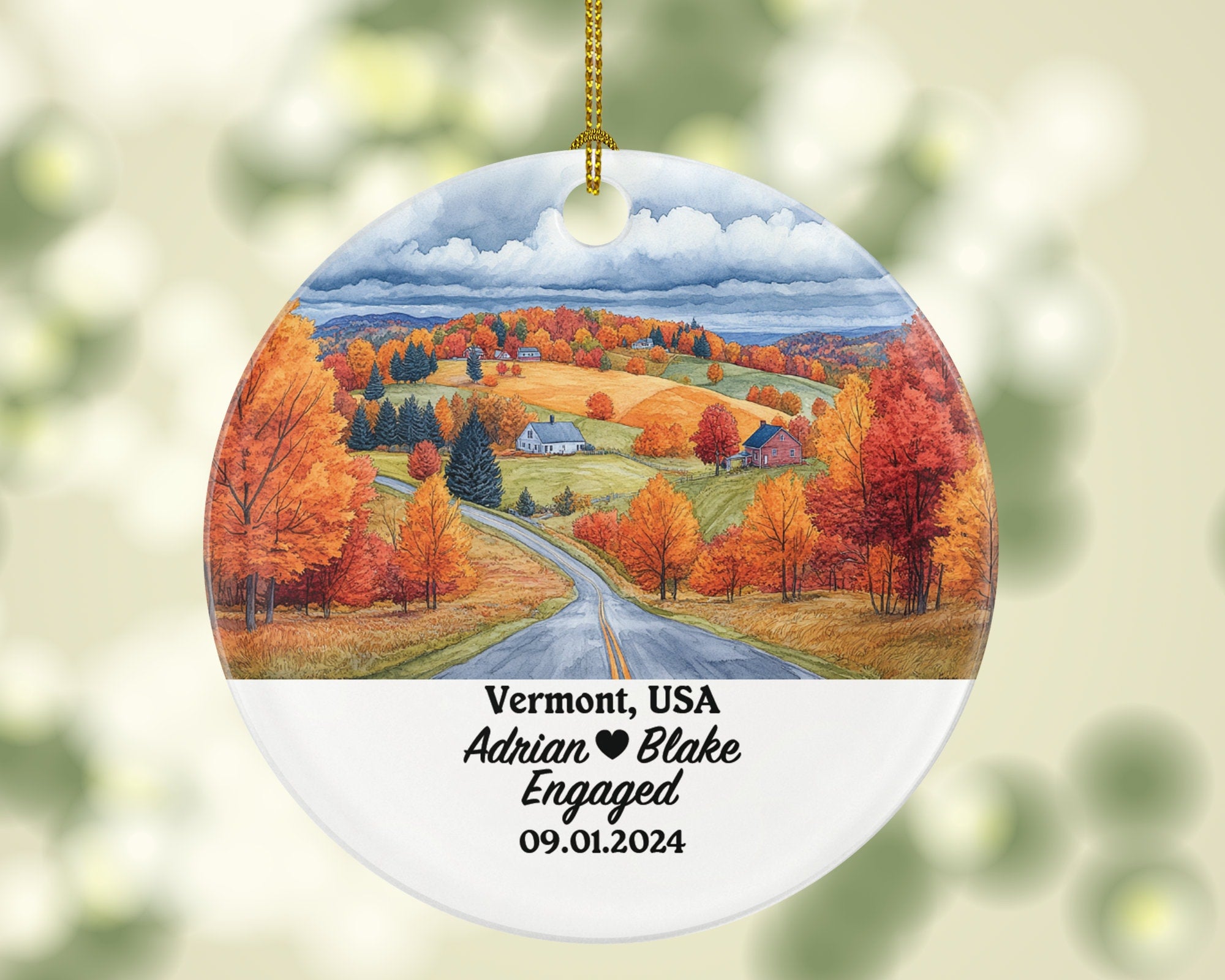 Vermont Christmas Ornament Personalized - VT Engaged Married Family Together Couple Travel Honeymoon Engagement Marriage