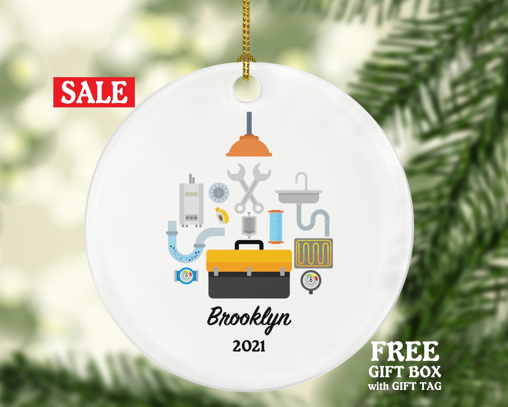 Plumbing, Plumber Personalized Christmas Ornament - Tool Box Holiday Handyman Helper Gift