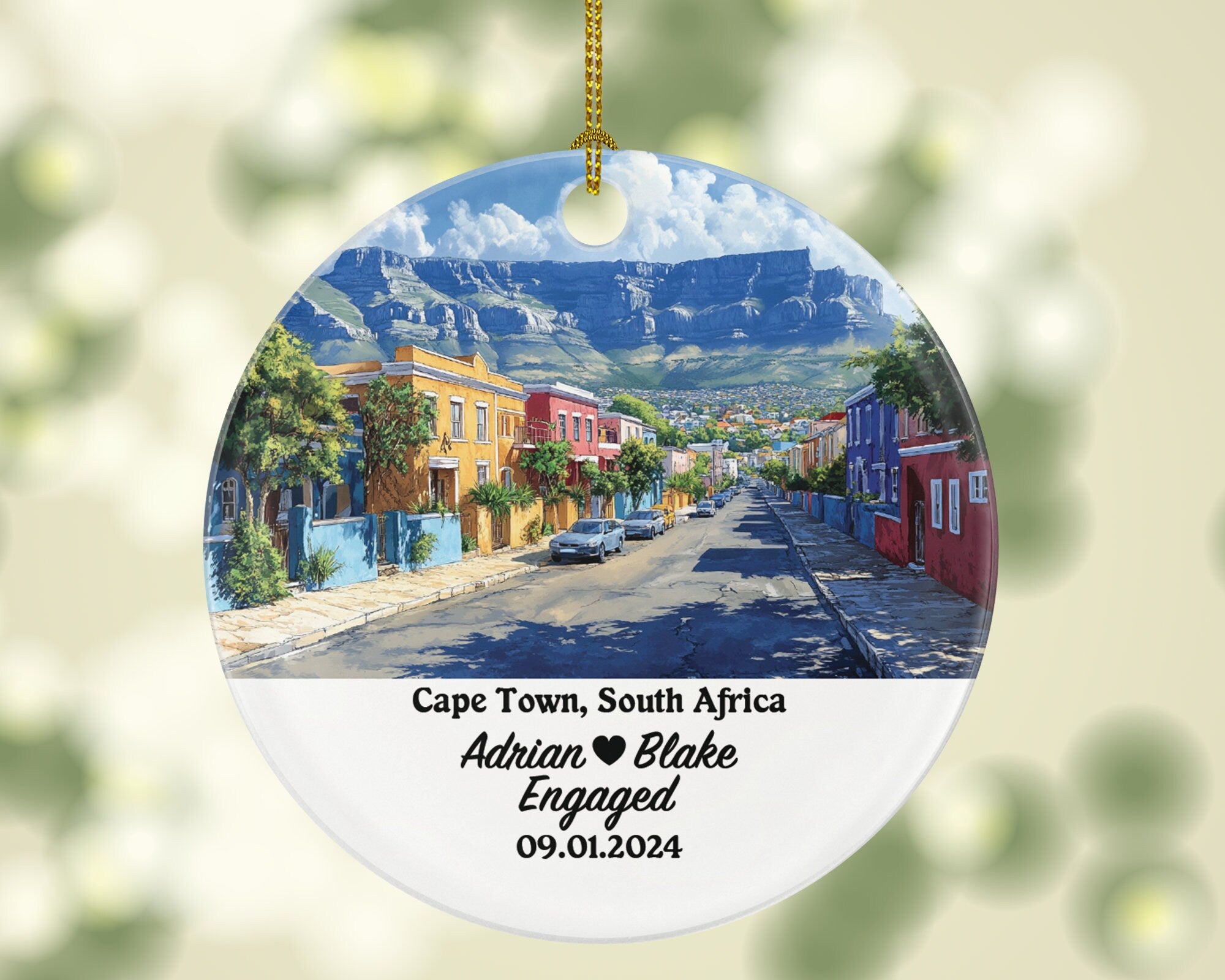 Cape Town Christmas Ornament Personalized - Engaged Married Family Together Couple Travel Honeymoon Engagement Marriage