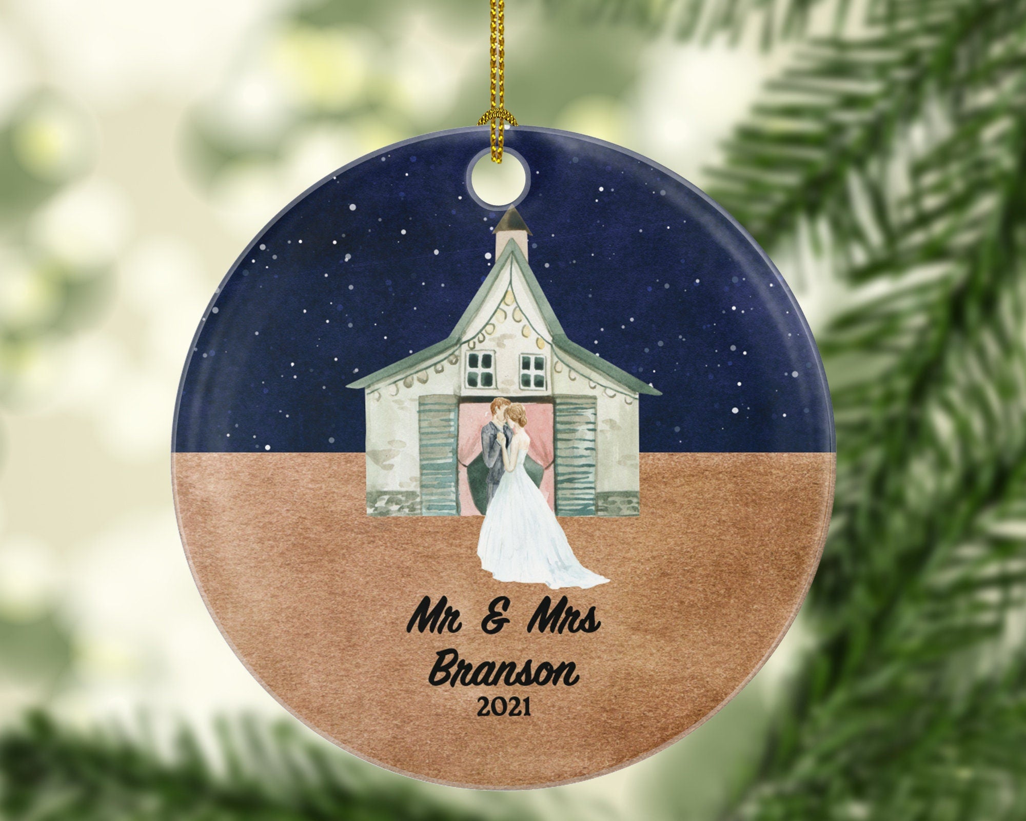 First Christmas as Mr & Mrs Married Couple Christmas Ornament Personalized - Newlywed Mr. and Mrs. Gift - Church Wedding
