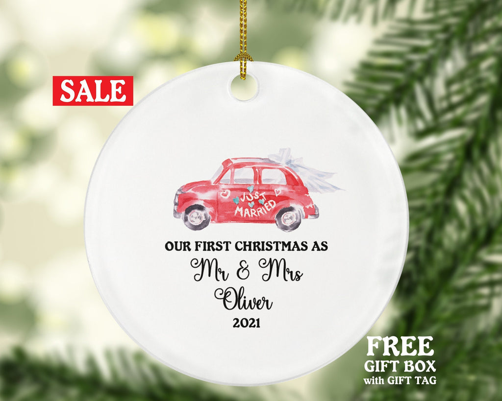 First Christmas as Mr & Mrs Married Couple Christmas Ornament Personalized - Newlywed Christmas First Custom Gift - Wedding Car