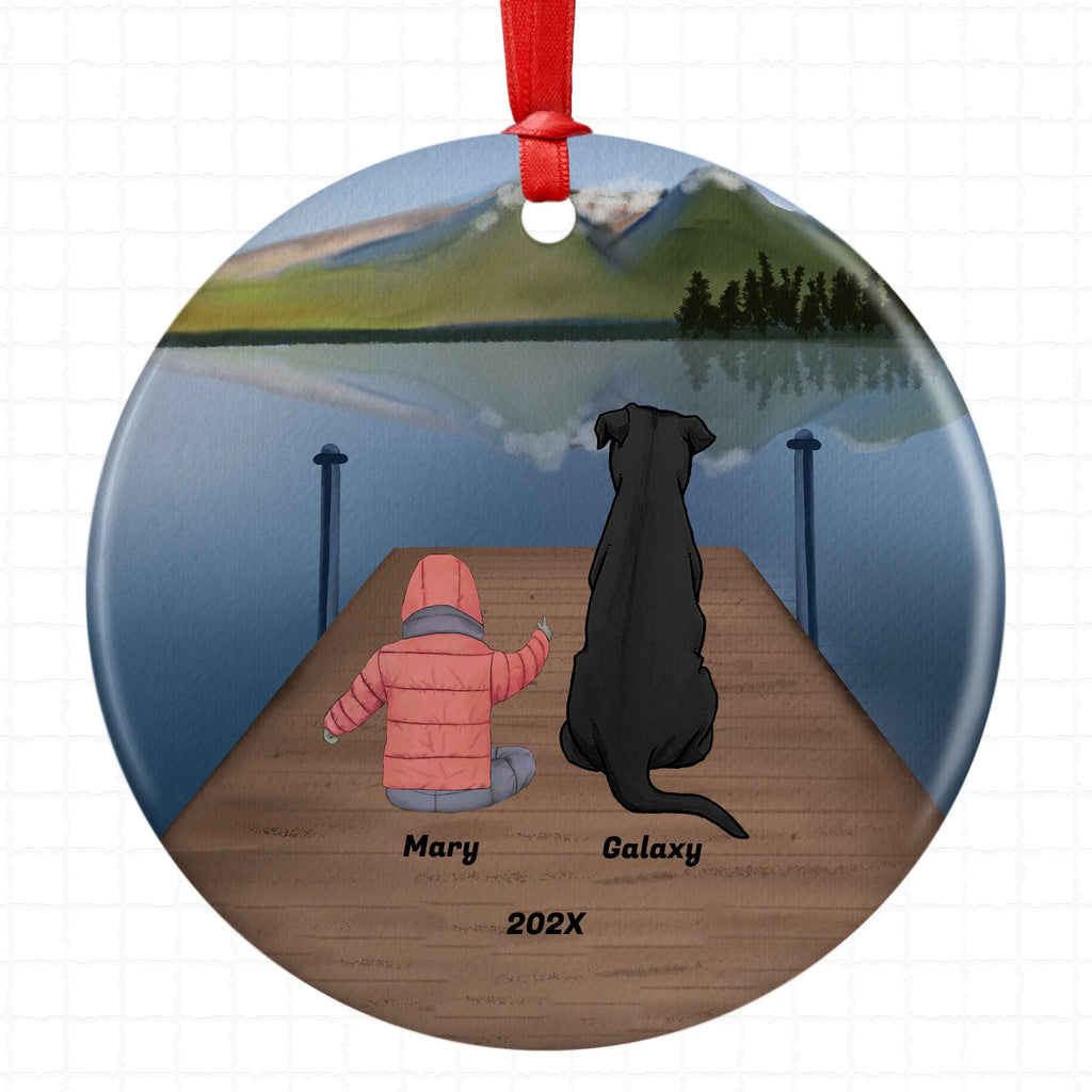 Personalized Baby Girl Daughter Kid Child Grandchild Granddaughter Pet Christmas Ornament Custom Ceramic Dog Cat Owners Gift Lake Scene