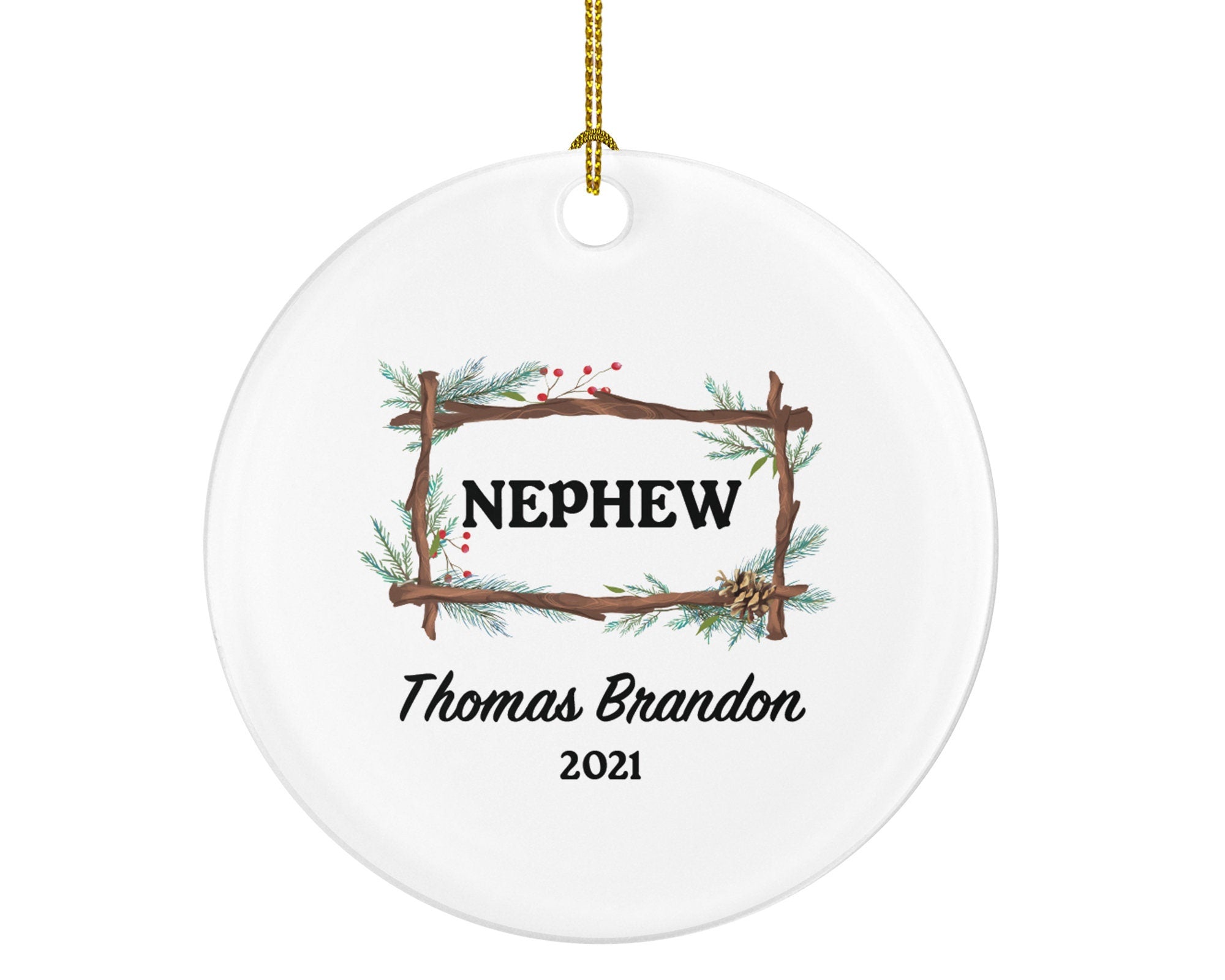 Nephew Personalized Christmas Ornament, Best Nephew Ever Gift from Aunt Uncle