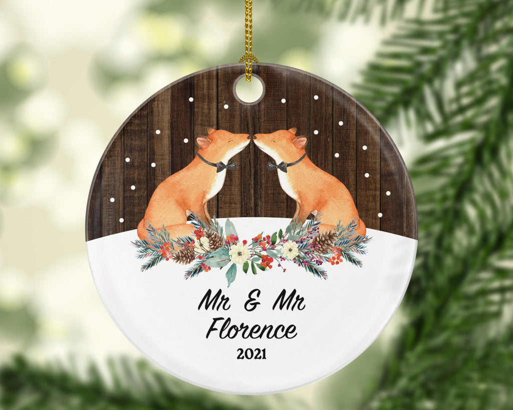 Personalized Gay Couple Christmas Ornament Pride Fox LGBT - Lgbtq - Gay Pride - Love is Love - Love Wins Same Sex Marriage