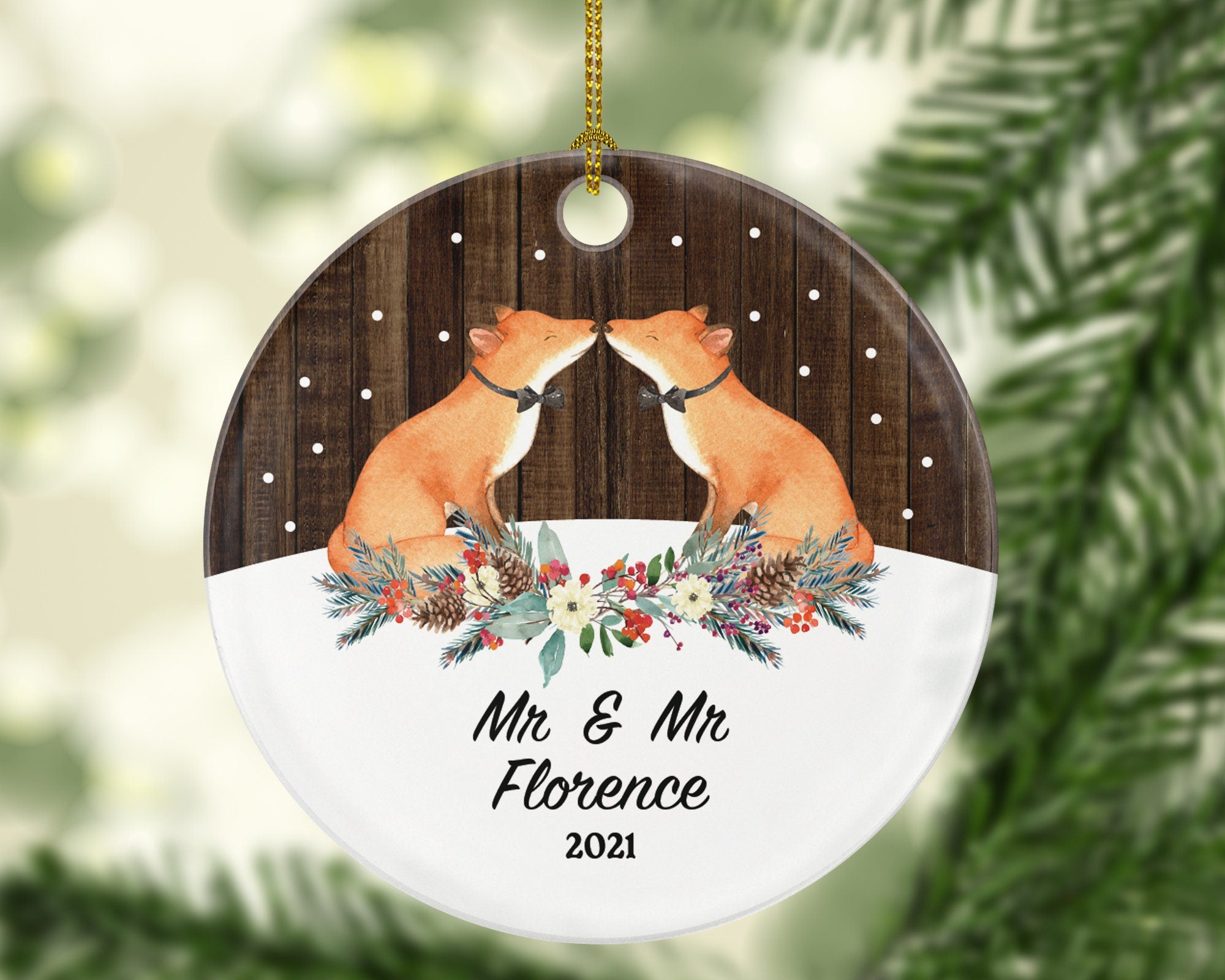 Personalized Gay Couple Christmas Ornament Pride Fox LGBT - Lgbtq - Gay Pride - Love is Love - Love Wins Same Sex Marriage
