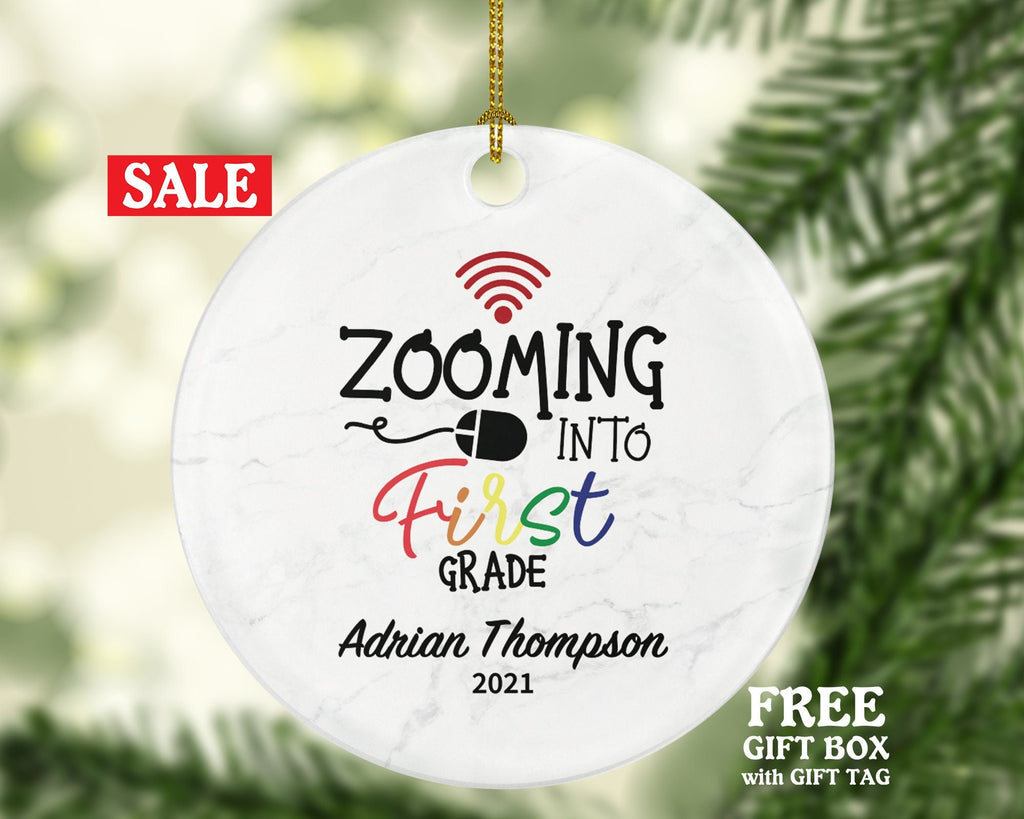 Virtual Grade Online Learning Christmas Ornament Personalized - Zoom Zooming into Grade Boy or Girl Online Schooling Remote School
