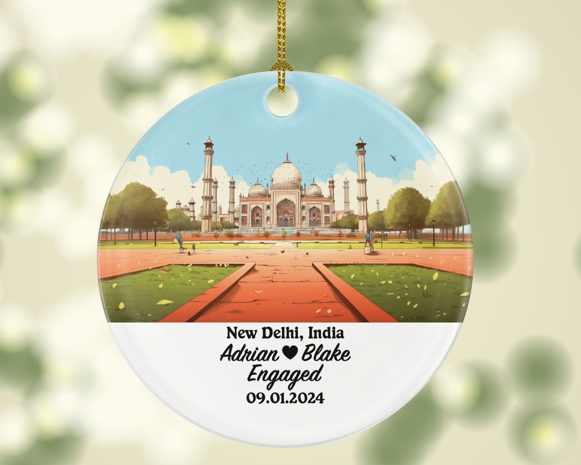 New Delhi Christmas Ornament Personalized - India Engaged Married Family Together Couple Travel Honeymoon Engagement Marriage