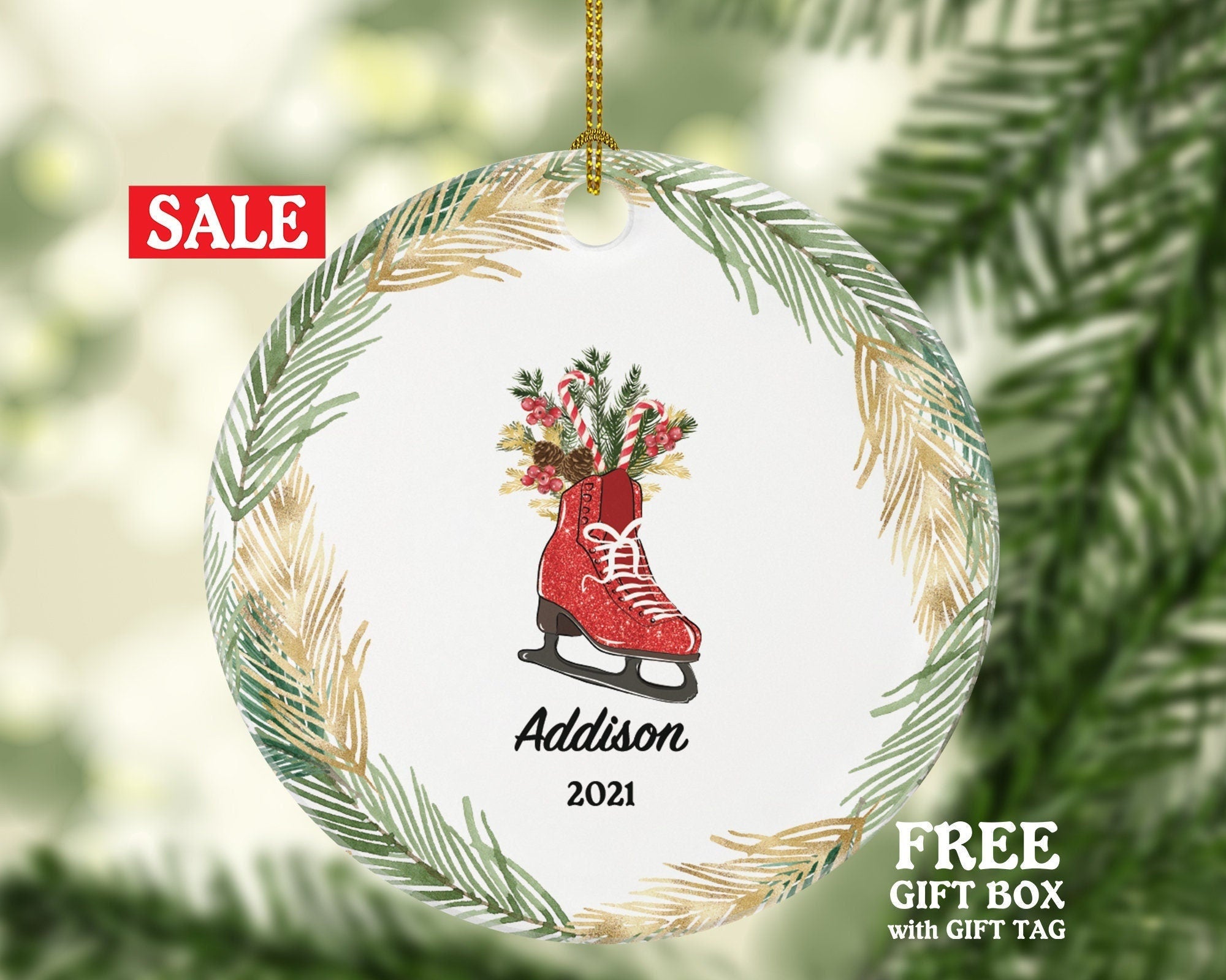 Ice Skates Figure Personalized Christmas Ornament, Ice Figure Skates, Custom Ice Skating Ornament, Personalized Christmas Tree Ornament