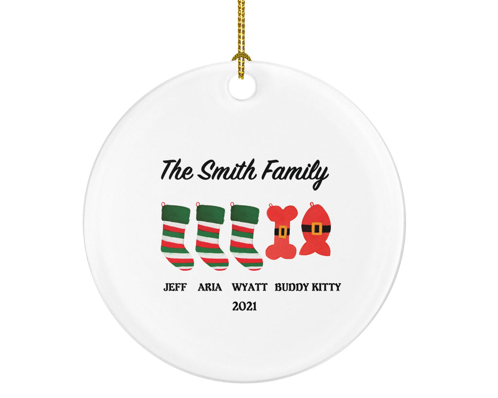 Family Personalized Christmas Ornament - Stockings Christmas Socks Holiday Gift Custom Names Family of 2 3 4 5 - Pet Cat Dog Family