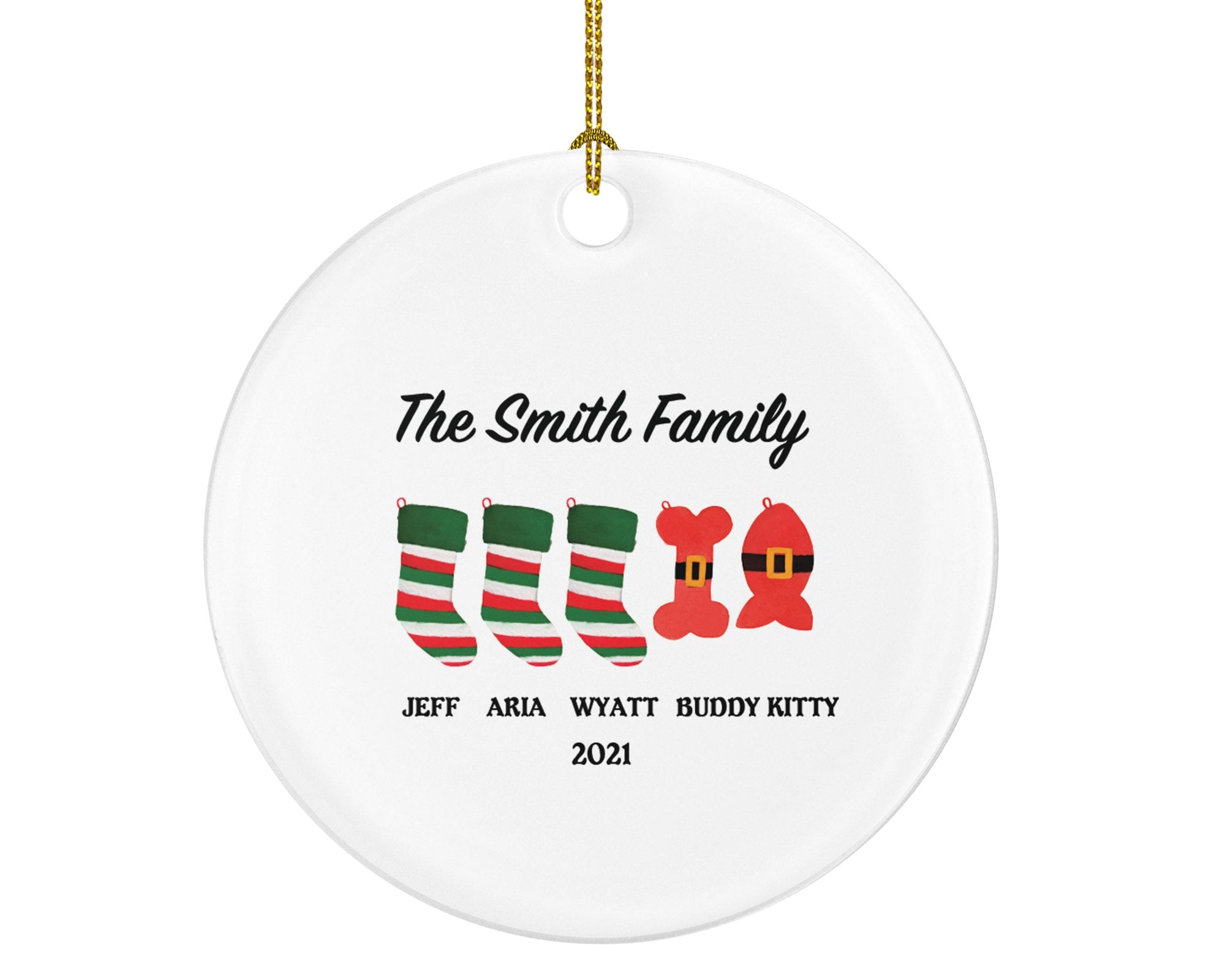 Family Personalized Christmas Ornament - Stockings Christmas Socks Holiday Gift Custom Names Family of 2 3 4 5 - Pet Cat Dog Family