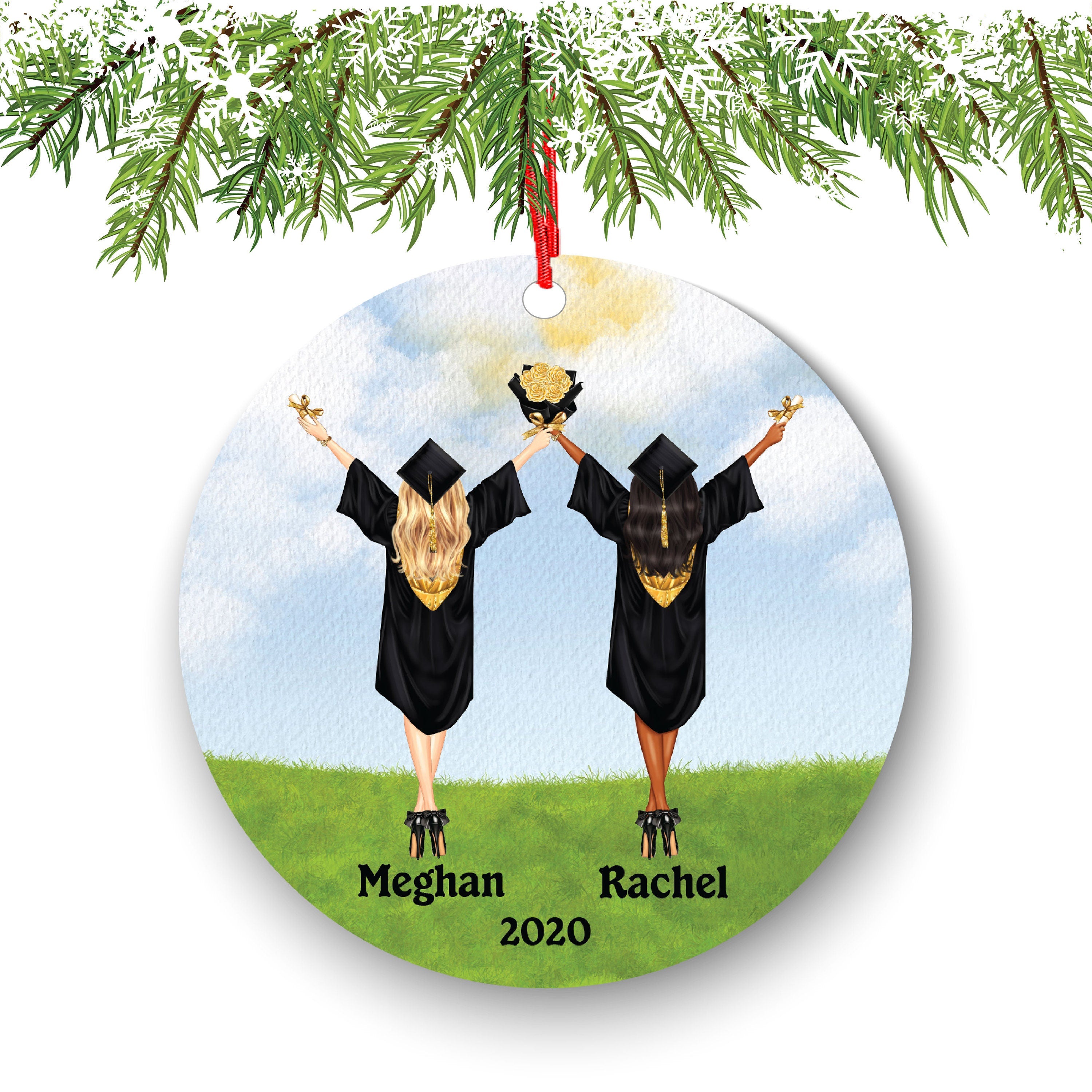 Personalized Graduation Christmas Ornament Class of 2020 2021 for Graduate Female Bff Besties Masters Bachelor Doctorate College High School