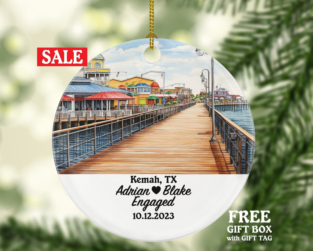 Kemah Texas Christmas Ornament Personalized - TX Engaged Married Family Together Couple Travel Honeymoon Wedding Engagement Marriage