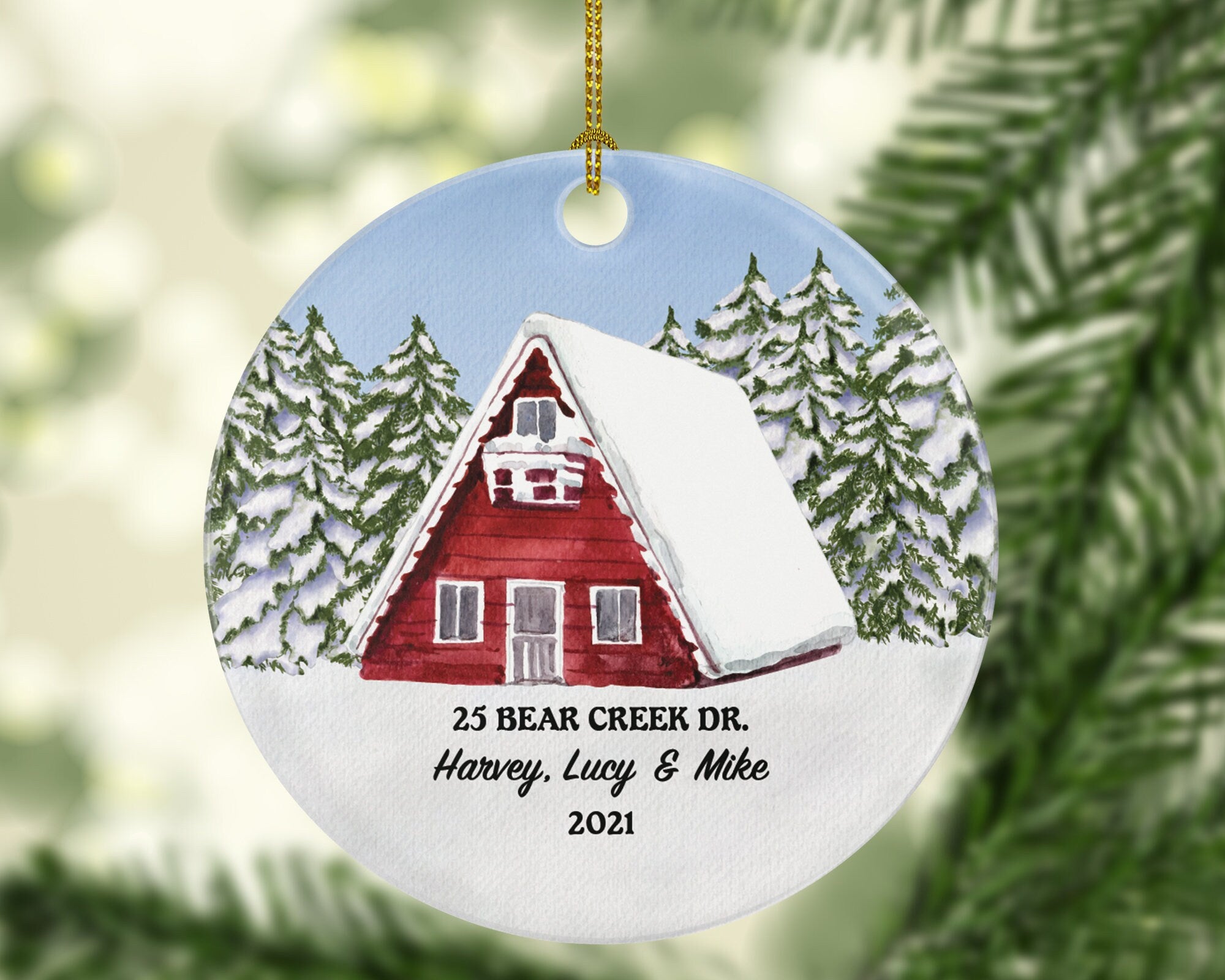 Personalized Forest Home Ornament - Family Farm Housewarming Wedding House Homeowner Property Casa Villa Mansion Buyer Owner Broker