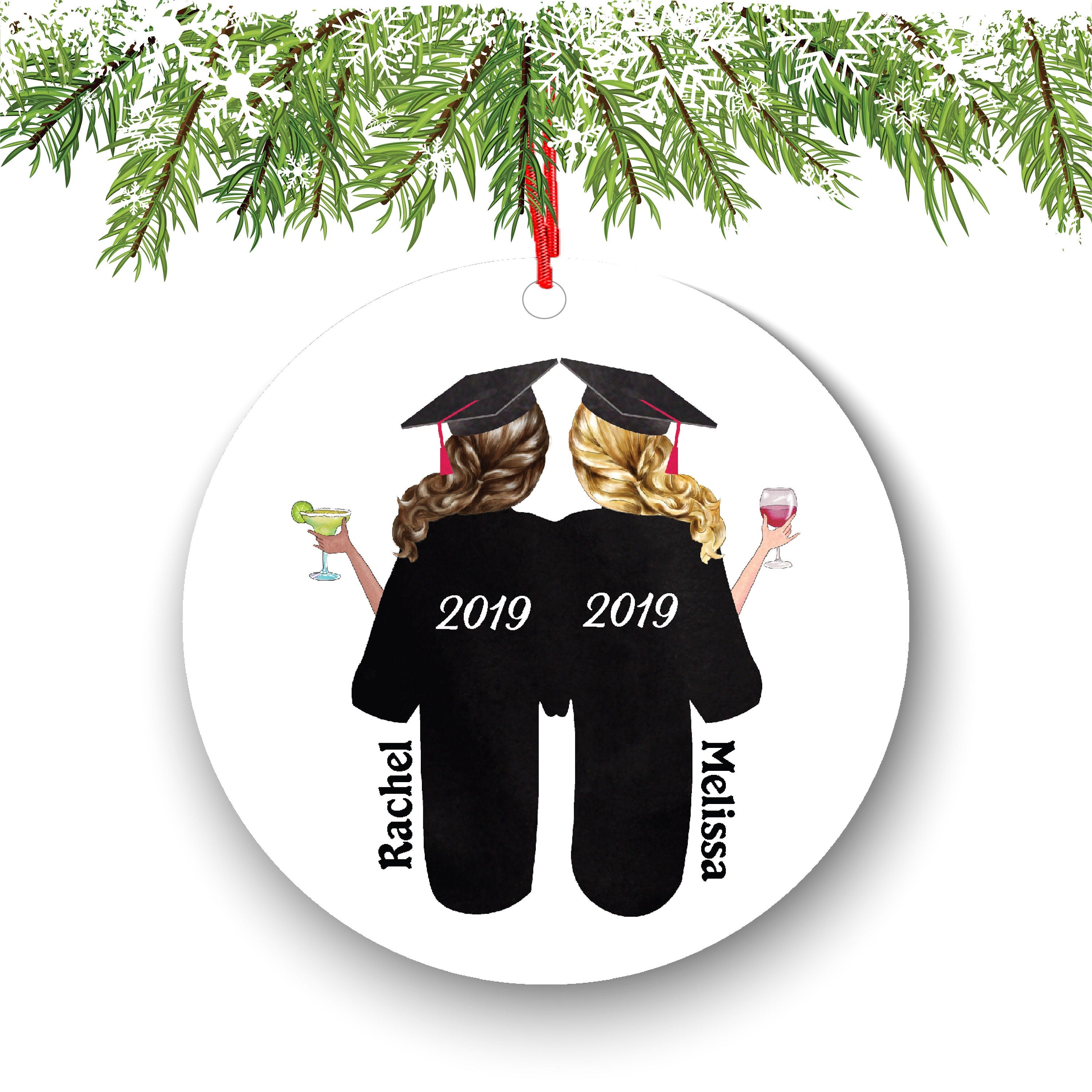 Personalized Graduation Christmas Ornament Class of 2020 2021 for Graduate Female Bff Besties Masters Bachelor Doctorate College High School