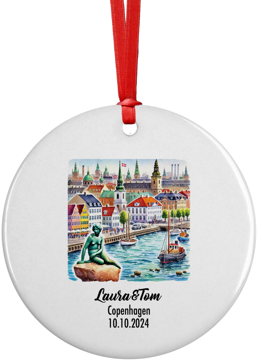 Copenhagen, Denmark, Ornament, Engagement, Married, Travel, Gift for Engaged Couple, Engagement Gift, Trip, Vacation Souvenir