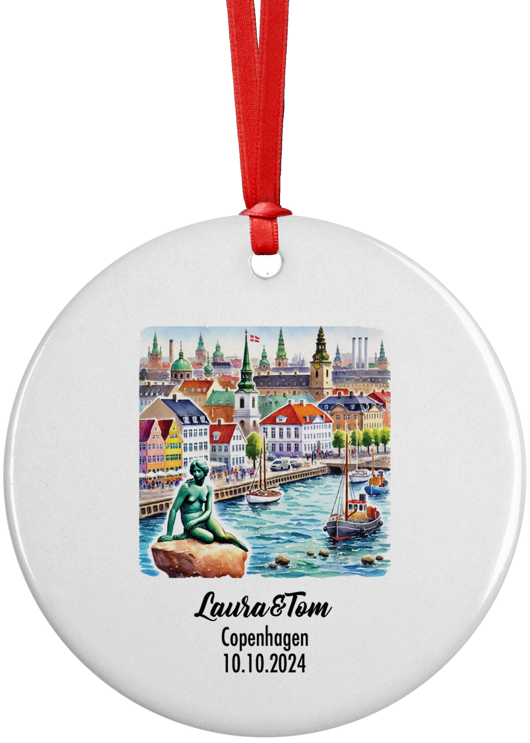 Copenhagen, Denmark, Ornament, Engagement, Married, Travel, Gift for Engaged Couple, Engagement Gift, Trip, Vacation Souvenir