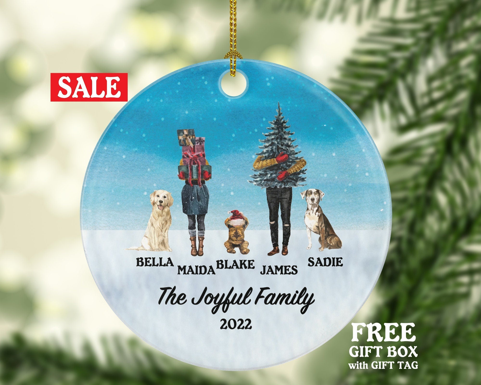 Dog Cat Family of 3 with Pet Christmas Ornament Custom Fur Boy Girl New Baby Mom Dad Gift Lover Owner Holiday Rescue Breeds