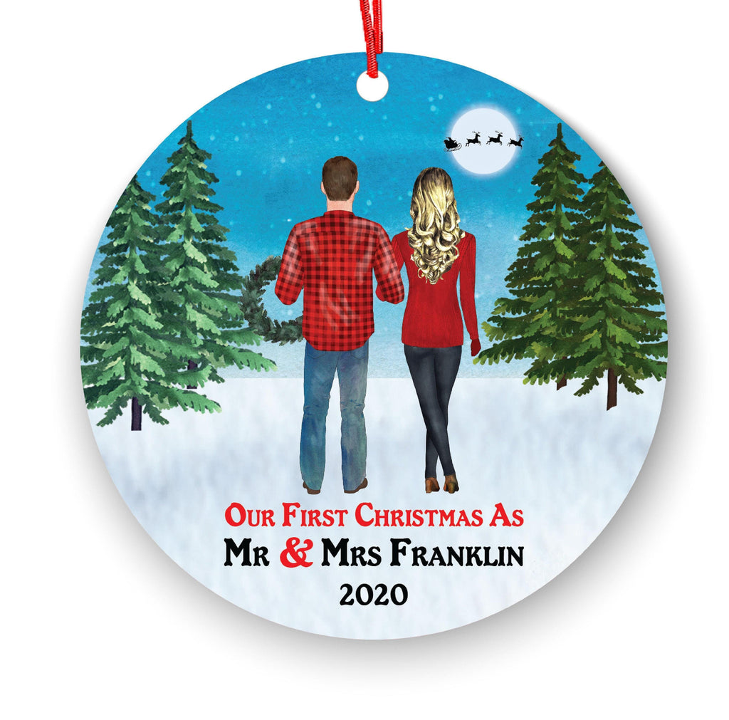 Mr and Mrs Christmas Ornament: Personalized Newlywed Gift (Custom Names)