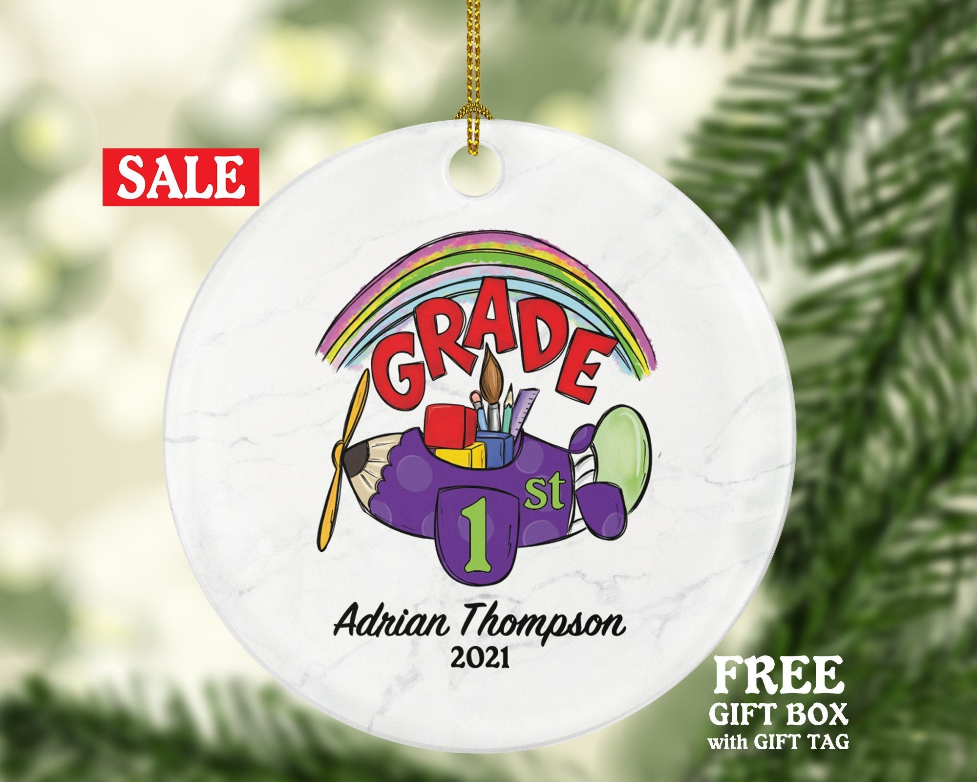 Christmas Ornament Personalized - Back To School Elementary School Student Gift, First Time At School
