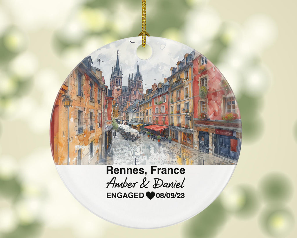 Personalized Rennes France Christmas Ornament, Parc du Thabor, Mr & Mrs Wedding, Engagement, or Honeymoon Keepsake for Couples