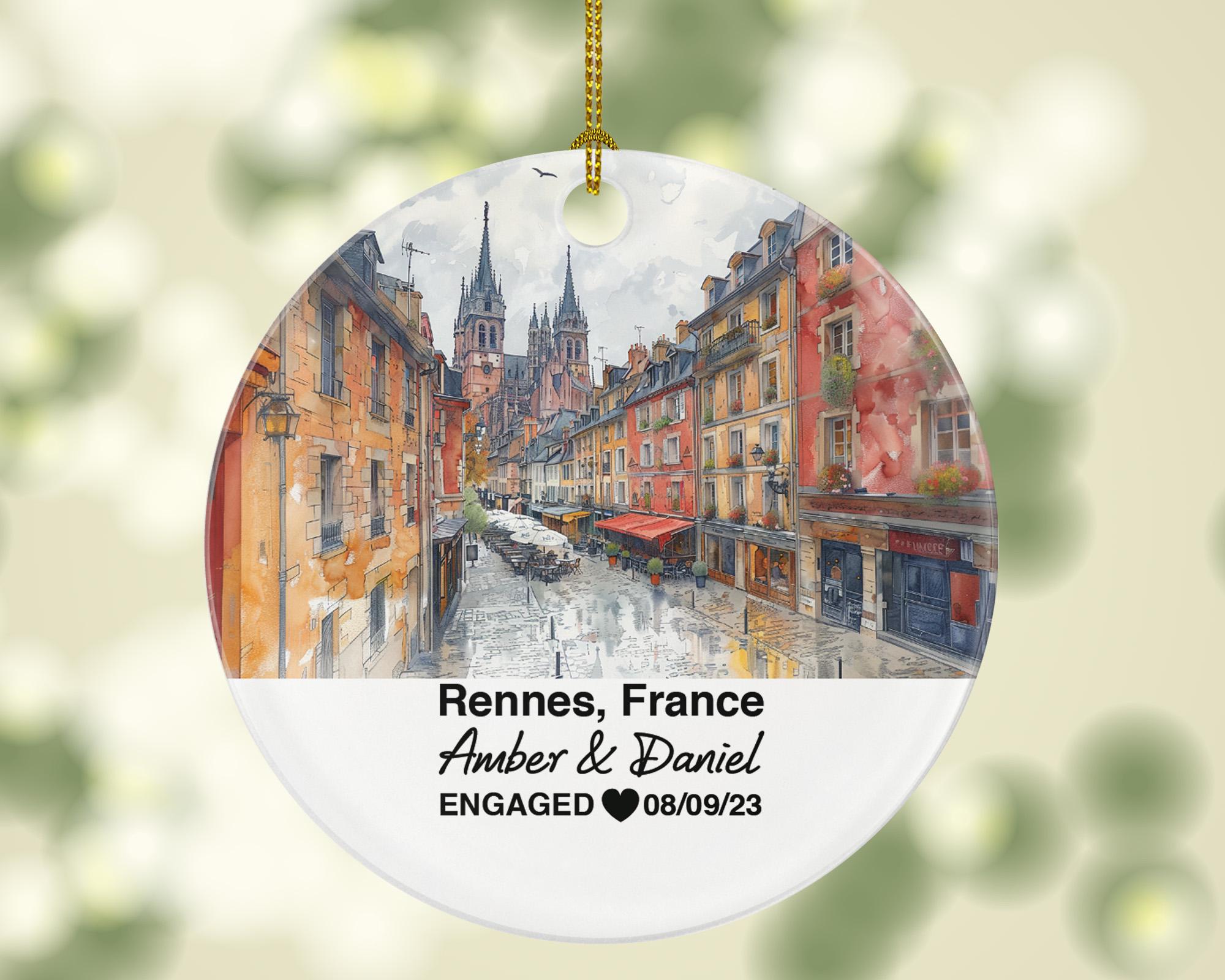 Personalized Rennes France Christmas Ornament, Parc du Thabor, Mr & Mrs Wedding, Engagement, or Honeymoon Keepsake for Couples