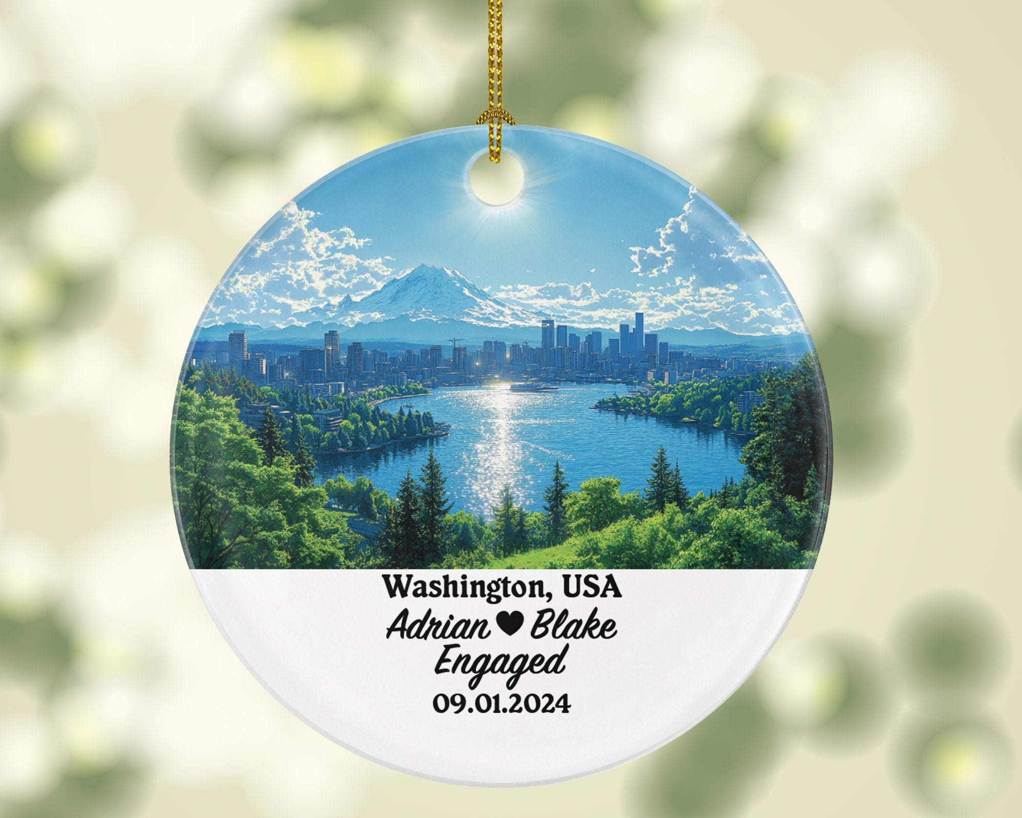 Washington Christmas Ornament Personalized - WA Engaged Married Family Together Couple Travel Honeymoon Engagement Marriage