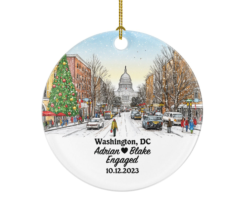Washington DC Christmas Ornament Personalized - Engaged Married Family Together Couple Travel Honeymoon Wedding Engagement Marriage