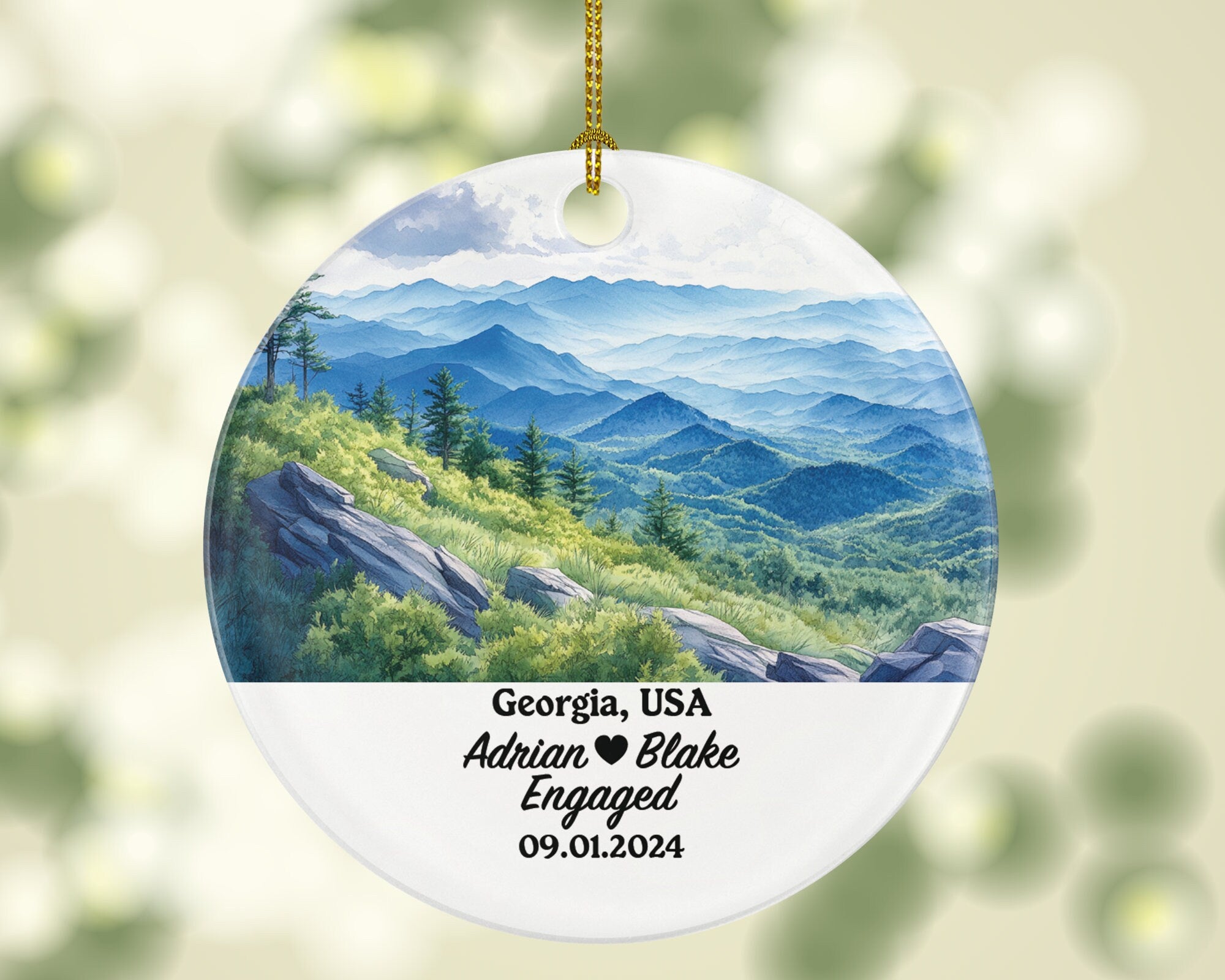Georgia Christmas Ornament Personalized - GA Engaged Married Family Together Couple Travel Honeymoon Engagement Marriage