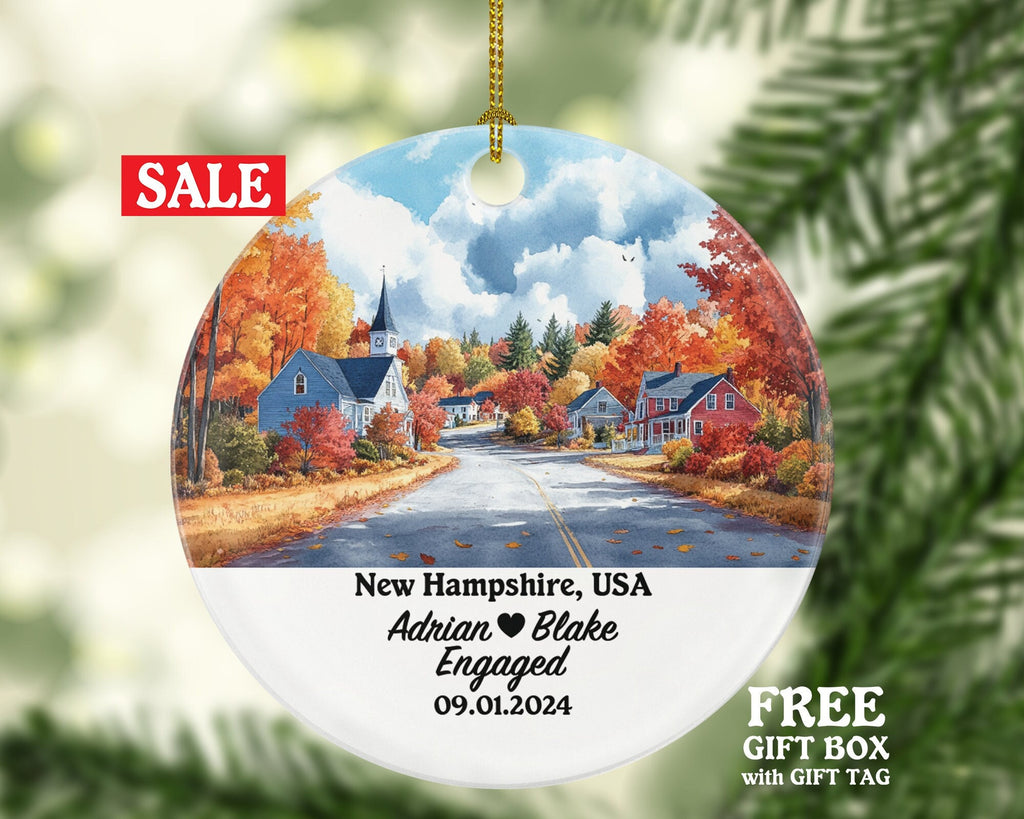 New Hampshire Christmas Ornament Personalized - NH Engaged Married Family Together Couple Travel Honeymoon Engagement Marriage