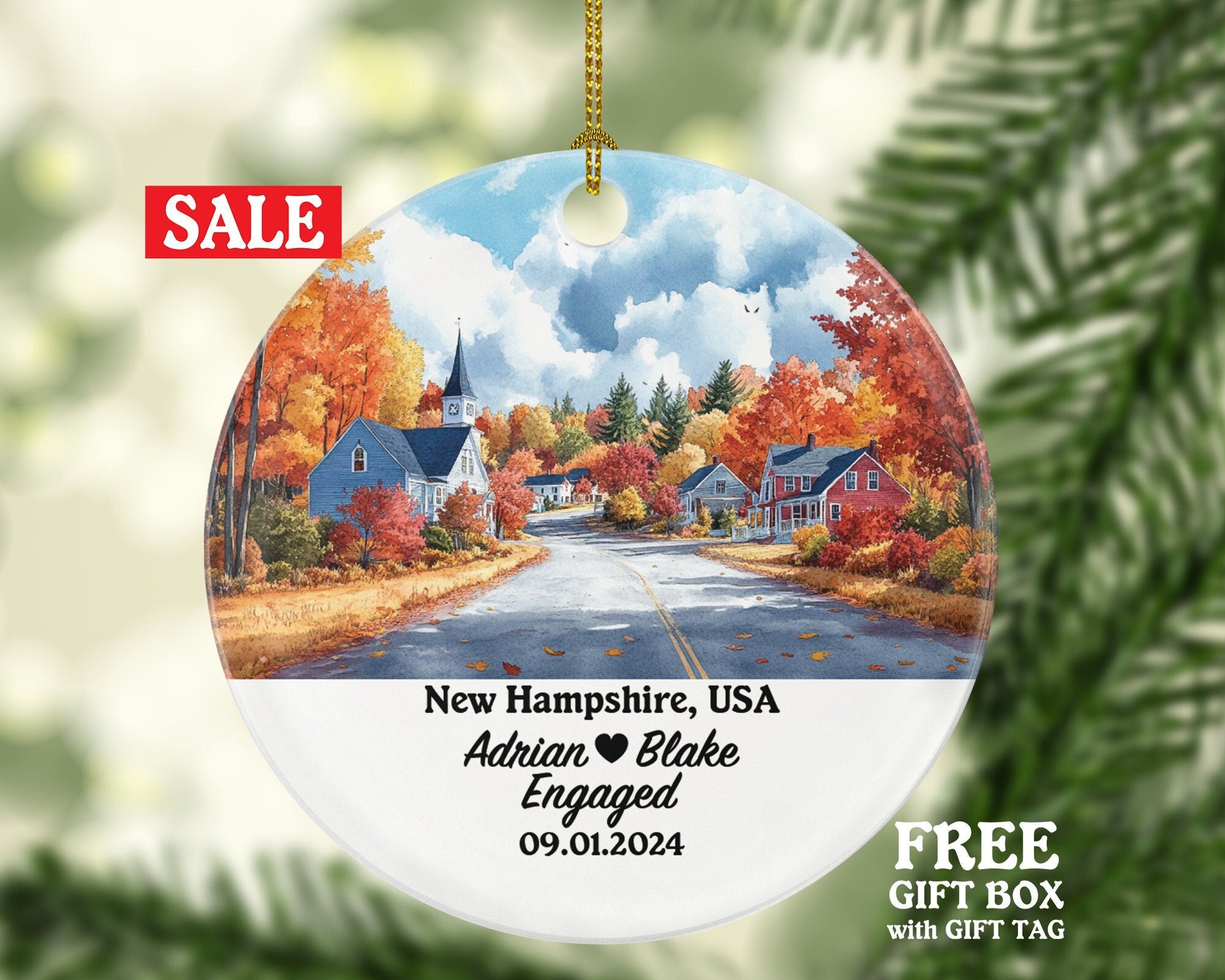 New Hampshire Christmas Ornament Personalized - NH Engaged Married Family Together Couple Travel Honeymoon Engagement Marriage