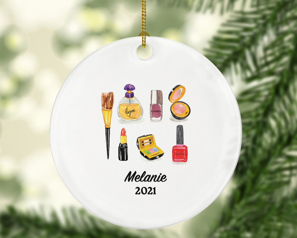 Makeup Artist Nail Polish Cosmetics Christmas Ornament Personalized - Make up Beautician Lover Beauty School hairdresser Salon Owner Stylist