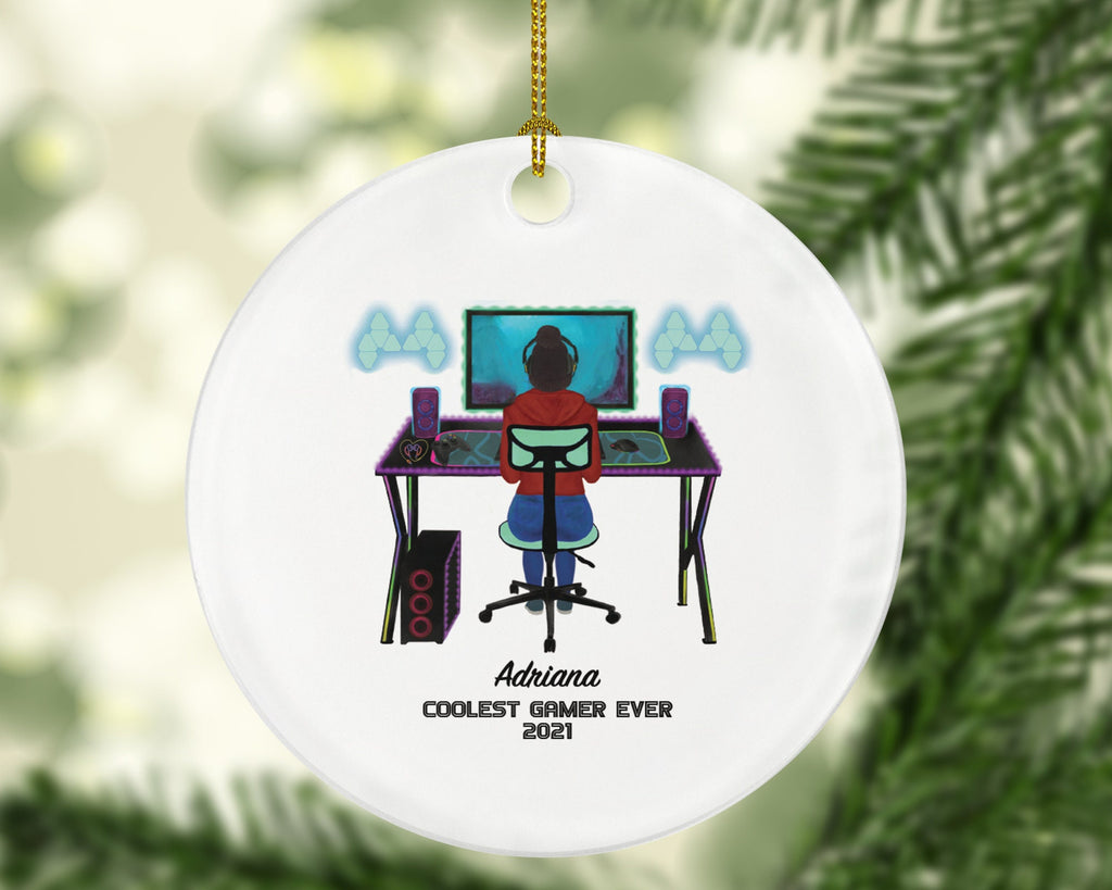 Playing Video Game Player Gamer Girl Game Christmas Ornament Personalized for Tree Gamer Female Controller Addict