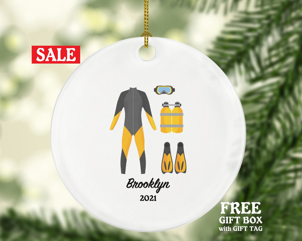 Personalized Scuba Diving Christmas Ornament, Diving Lover Gift, Diving Equipment Christmas Tree Ornament