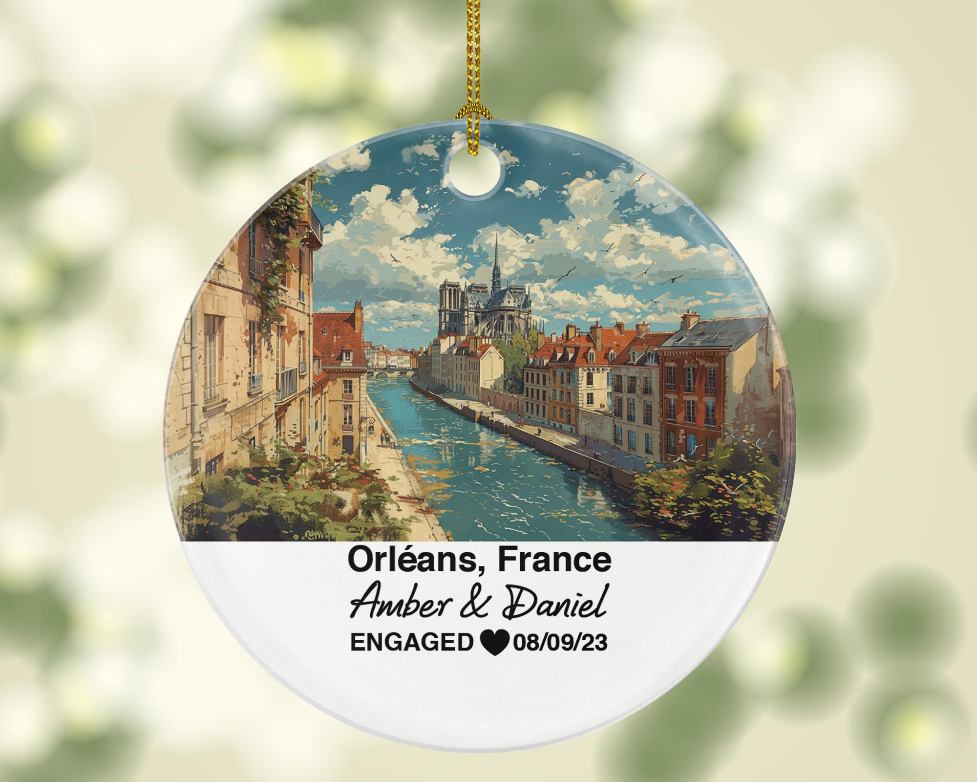 Personalized Orleans France Christmas Ornament, Loire River, Mr & Mrs Wedding, Engagement, or Honeymoon Keepsake for Couples