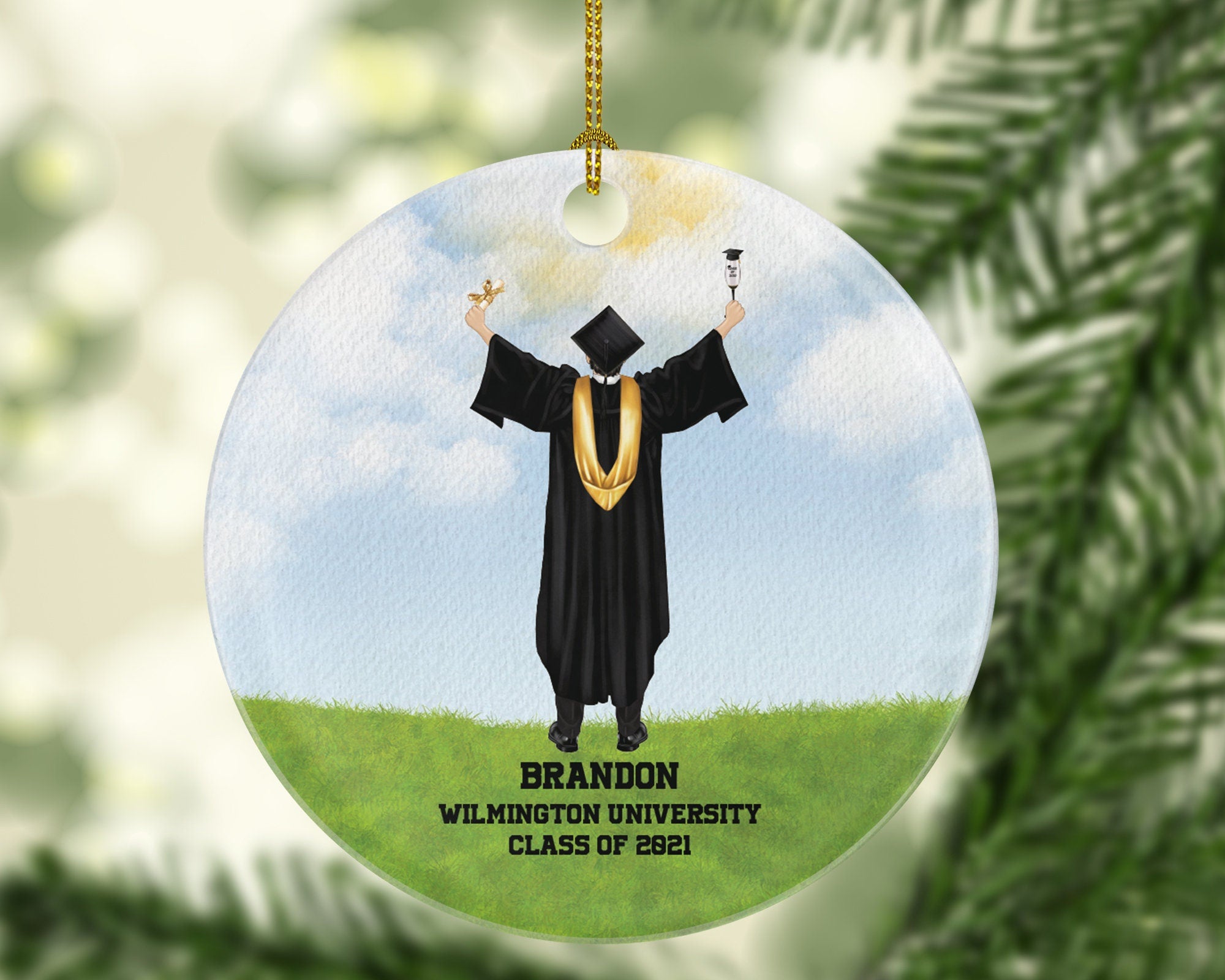 Personalized Graduation Christmas Ornament - for Boy Male Class of for Graduate Masters Bachelor Doctorate College High School Degree