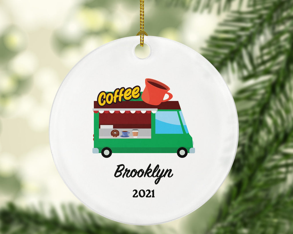 Coffee Truck Owner Worker Barista Christmas Ornament - Personalized Gift for Barista Custom Name Boss Employee Coffee Lover Xmas Holiday