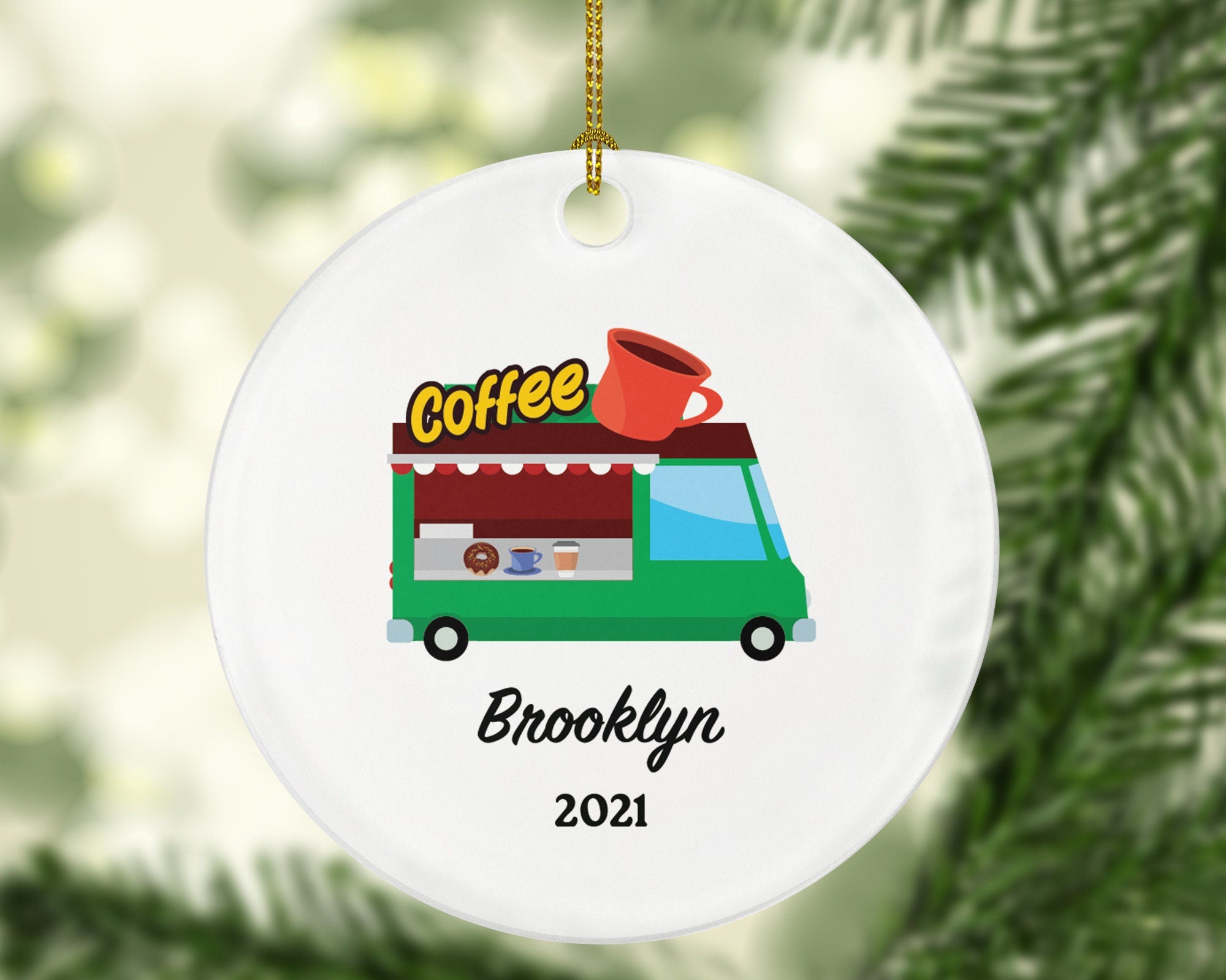 Coffee Truck Owner Worker Barista Christmas Ornament - Personalized Gift for Barista Custom Name Boss Employee Coffee Lover Xmas Holiday