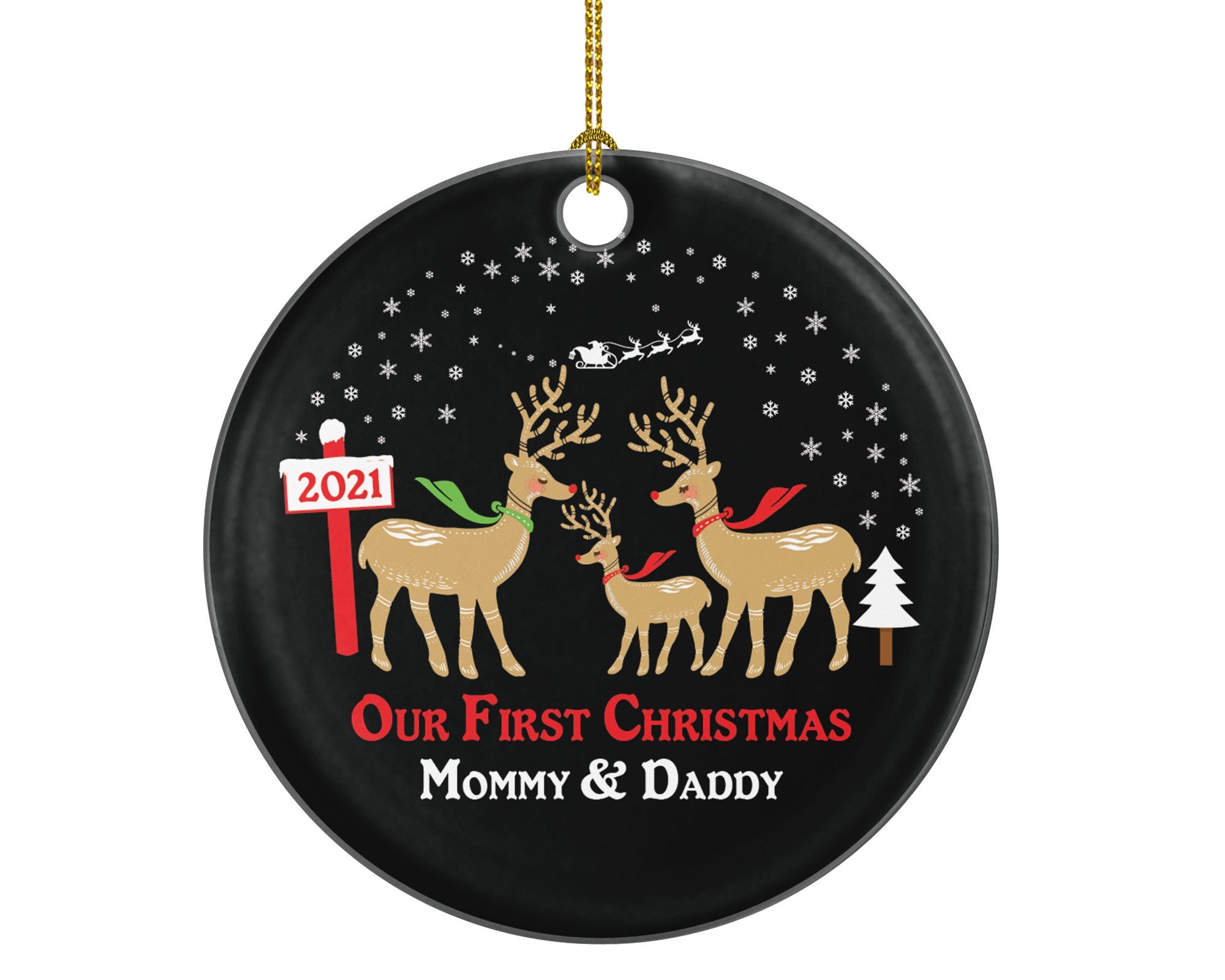 Our First Christmas as Mommy and Daddy Ornament New Baby Girl Boy Parents Mother Father Mom Dad Gift Deer Reindeer Kid Child Winter Xmas